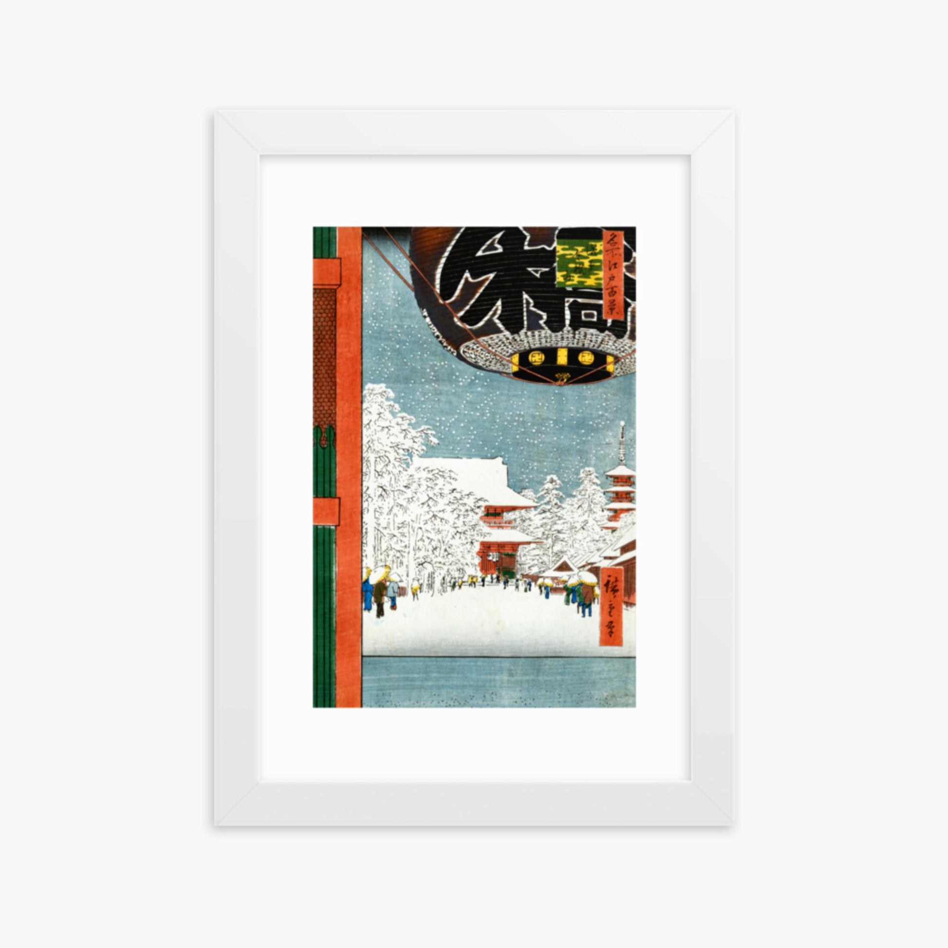 Utagawa Hiroshige: Kinryuzan Temple at Asakusa, from the series 'One Hundred Views of Famous Places in Edo' - 21x30 cm Poster With White Frame