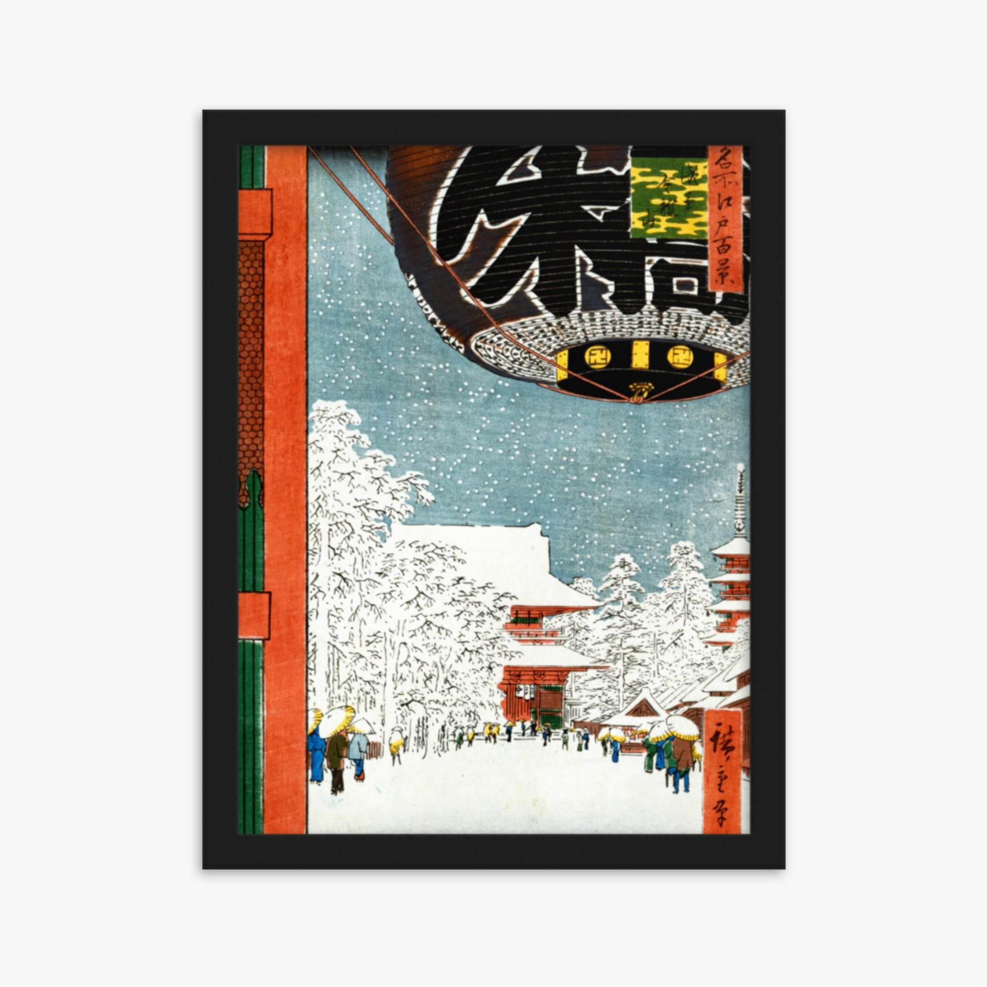 Utagawa Hiroshige: Kinryuzan Temple at Asakusa, from the series 'One Hundred Views of Famous Places in Edo' - 30x40 cm Poster With Black Frame