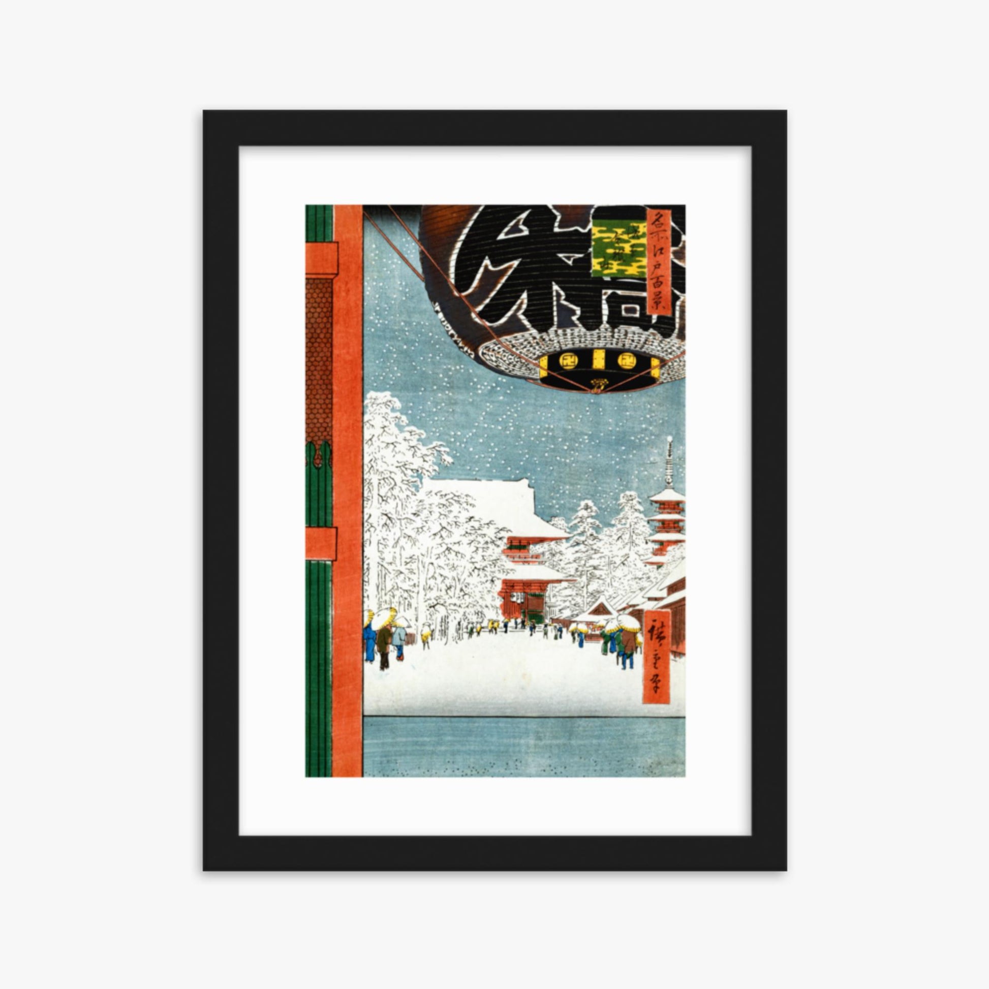 Utagawa Hiroshige: Kinryuzan Temple at Asakusa, from the series 'One Hundred Views of Famous Places in Edo' - 30x40 cm Poster With Black Frame