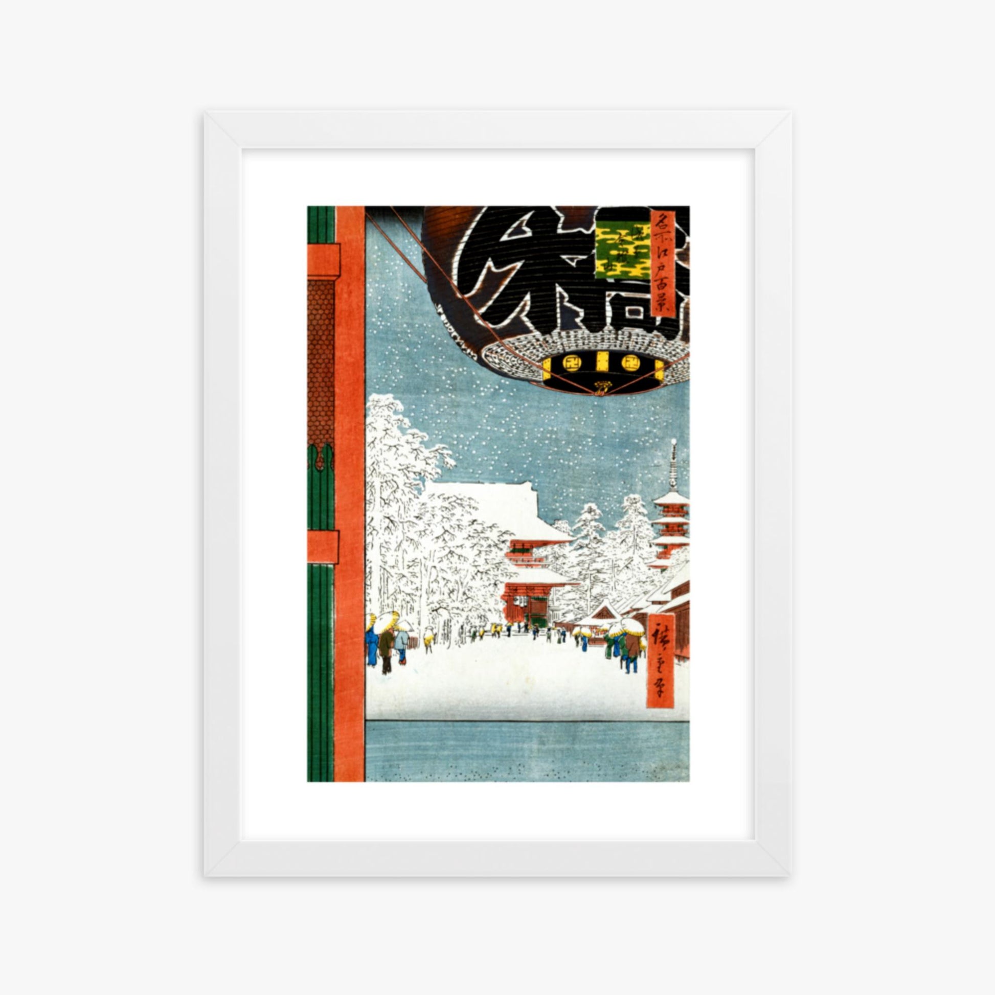 Utagawa Hiroshige: Kinryuzan Temple at Asakusa, from the series 'One Hundred Views of Famous Places in Edo' - 30x40 cm Poster With White Frame