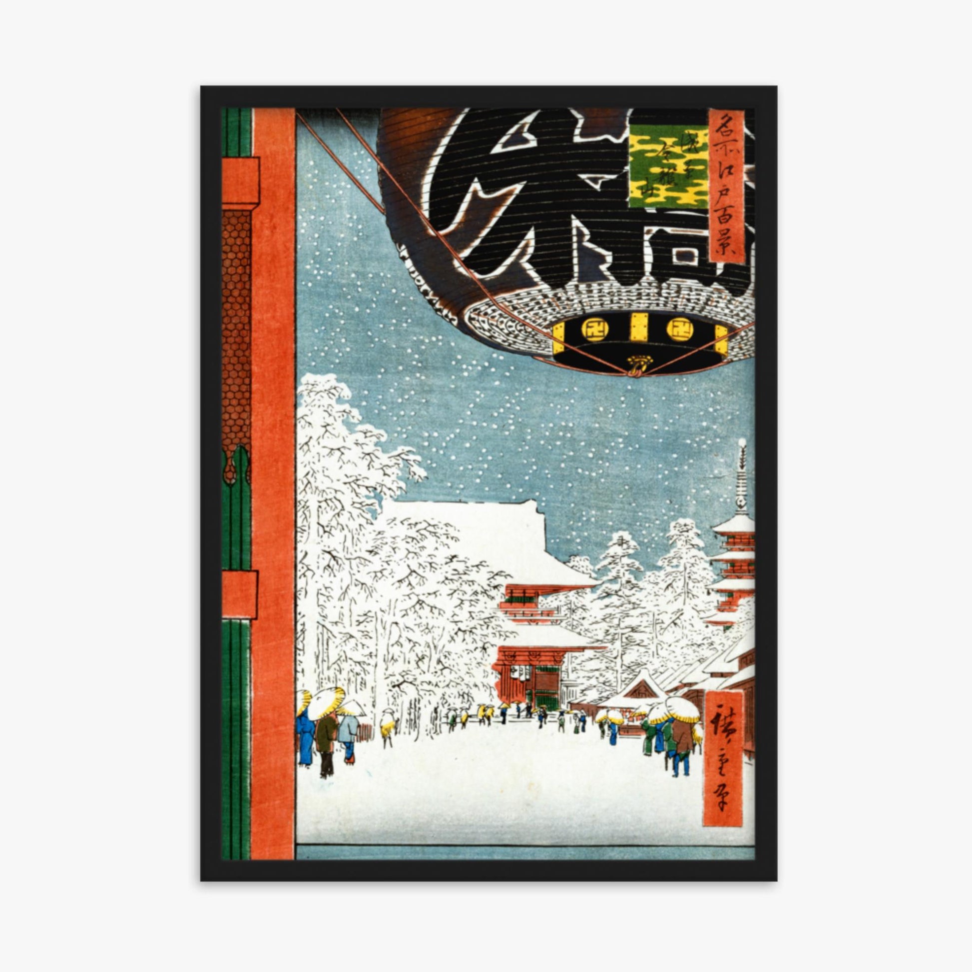 Utagawa Hiroshige: Kinryuzan Temple at Asakusa, from the series 'One Hundred Views of Famous Places in Edo' - 50x70 cm Poster With Black Frame