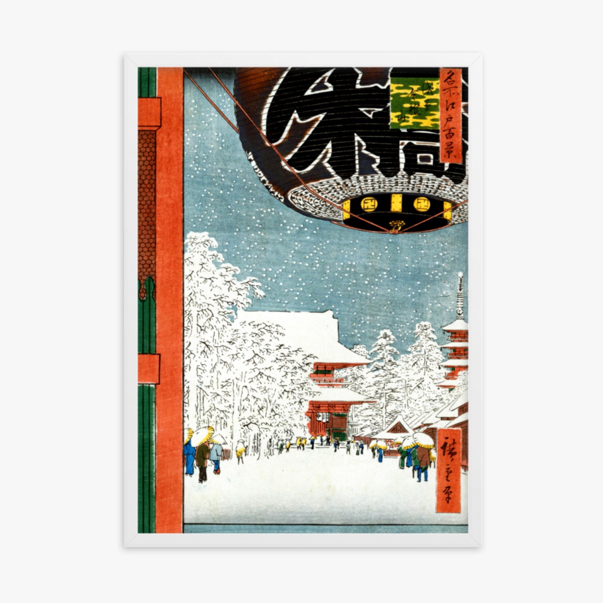 Utagawa Hiroshige: Kinryuzan Temple at Asakusa, from the series 'One Hundred Views of Famous Places in Edo' - 50x70 cm Poster With White Frame