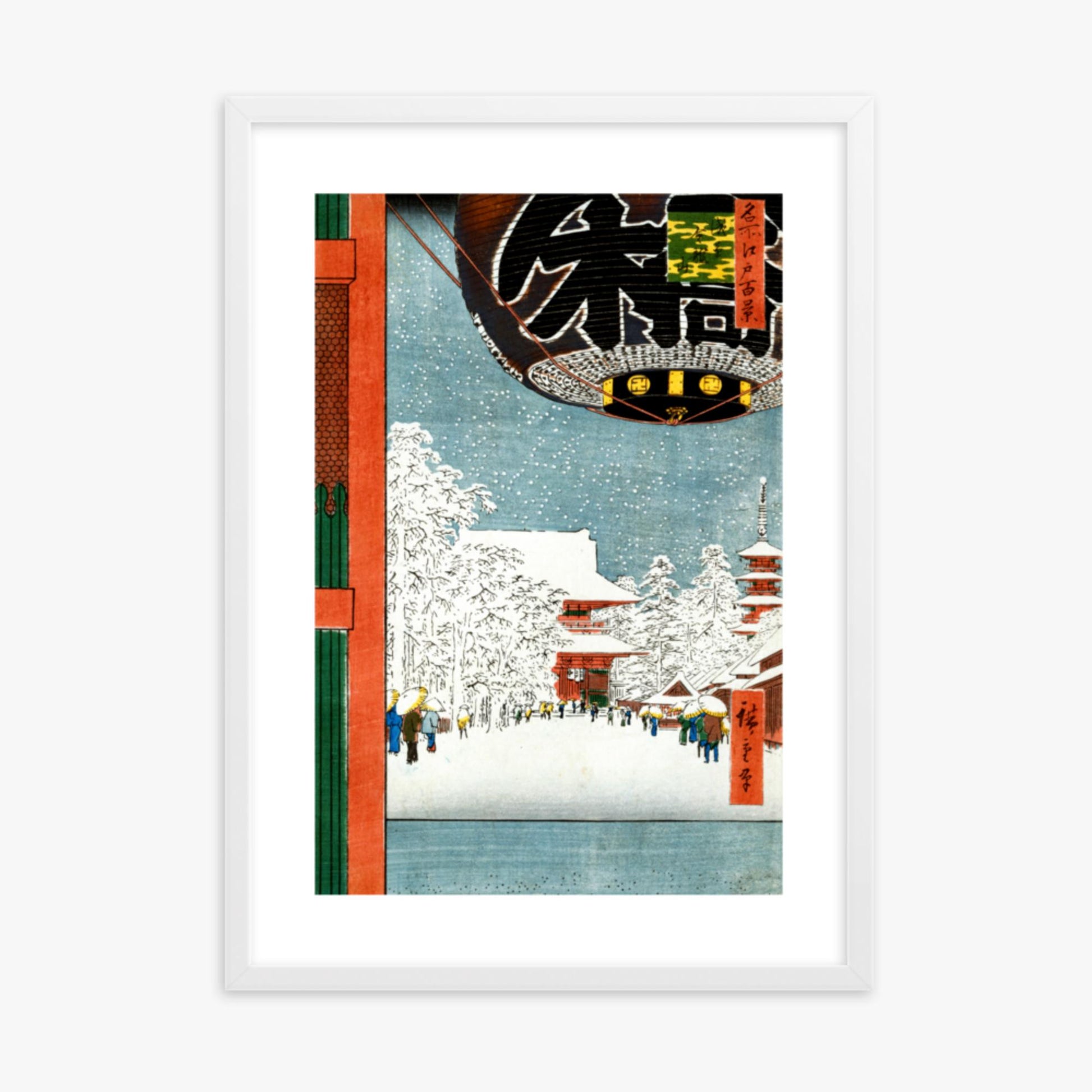 Utagawa Hiroshige: Kinryuzan Temple at Asakusa, from the series 'One Hundred Views of Famous Places in Edo' - 50x70 cm Poster With White Frame