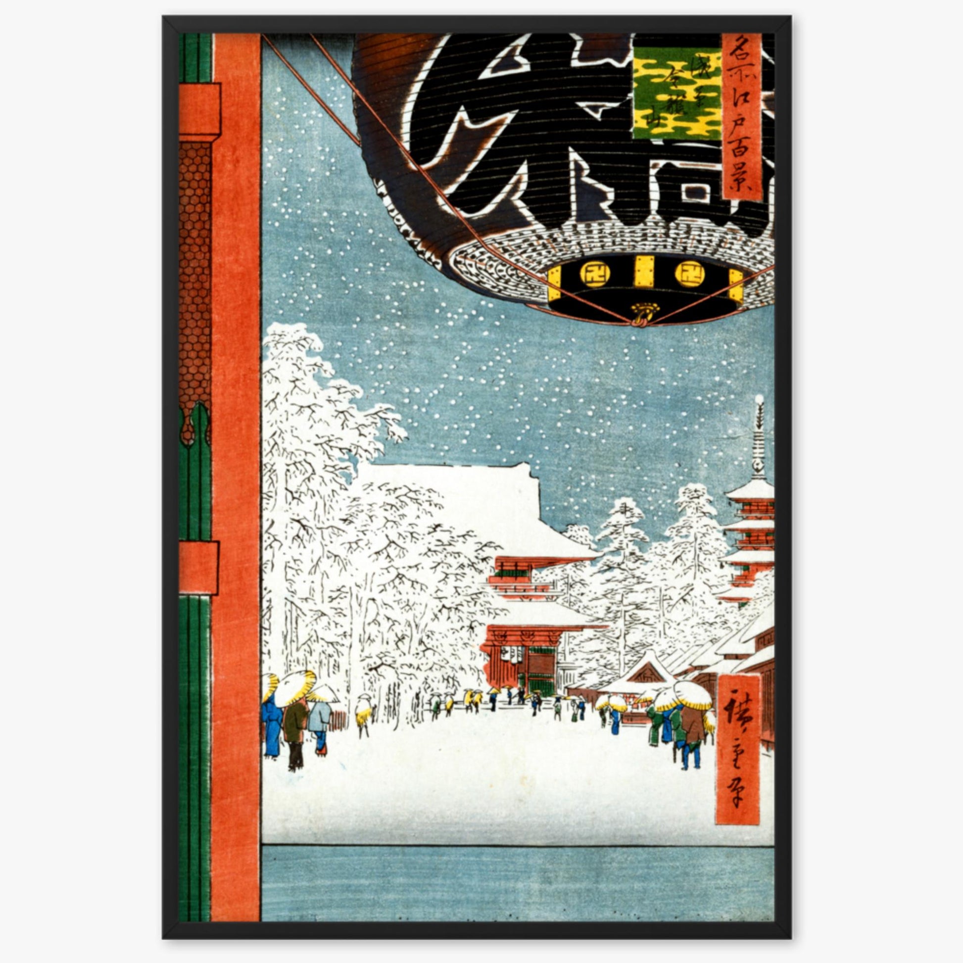 Utagawa Hiroshige: Kinryuzan Temple at Asakusa, from the series 'One Hundred Views of Famous Places in Edo' - 61x91 cm Poster With Black Frame