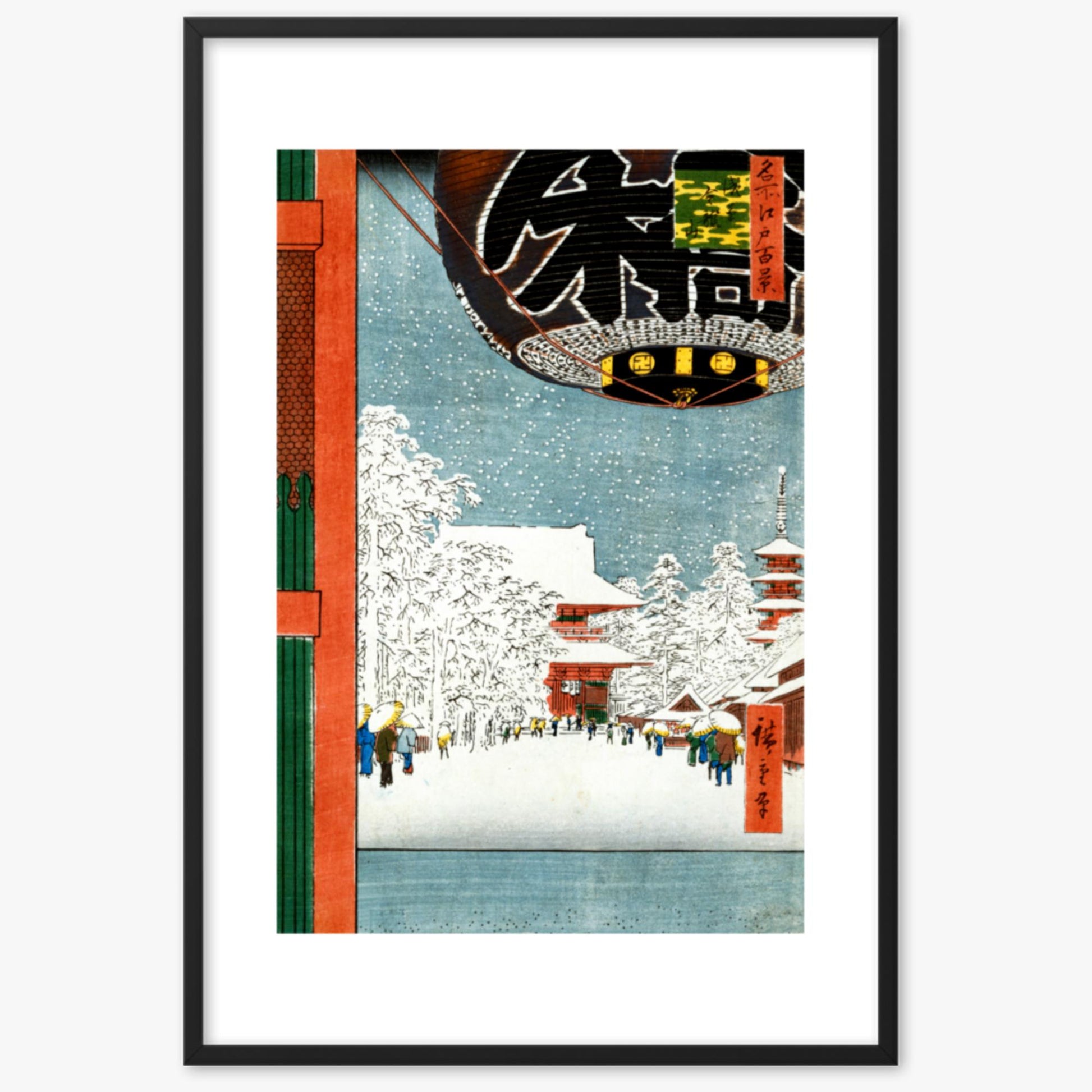 Utagawa Hiroshige: Kinryuzan Temple at Asakusa, from the series 'One Hundred Views of Famous Places in Edo' - 61x91 cm Poster With Black Frame