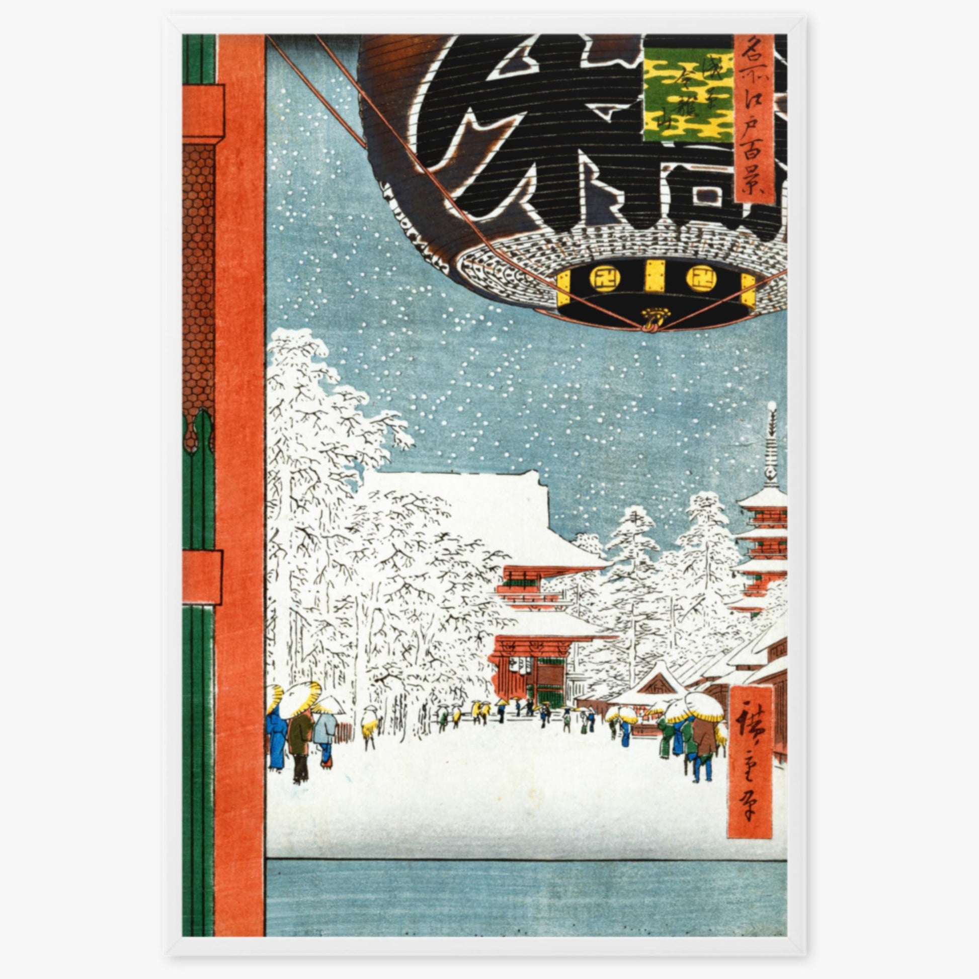 Utagawa Hiroshige: Kinryuzan Temple at Asakusa, from the series 'One Hundred Views of Famous Places in Edo' - 61x91 cm Poster With White Frame