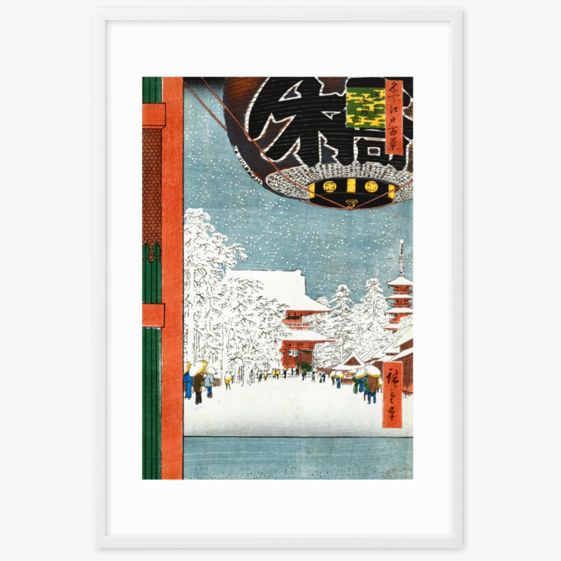 Utagawa Hiroshige: Kinryuzan Temple at Asakusa, from the series 'One Hundred Views of Famous Places in Edo' - 61x91 cm Poster With White Frame