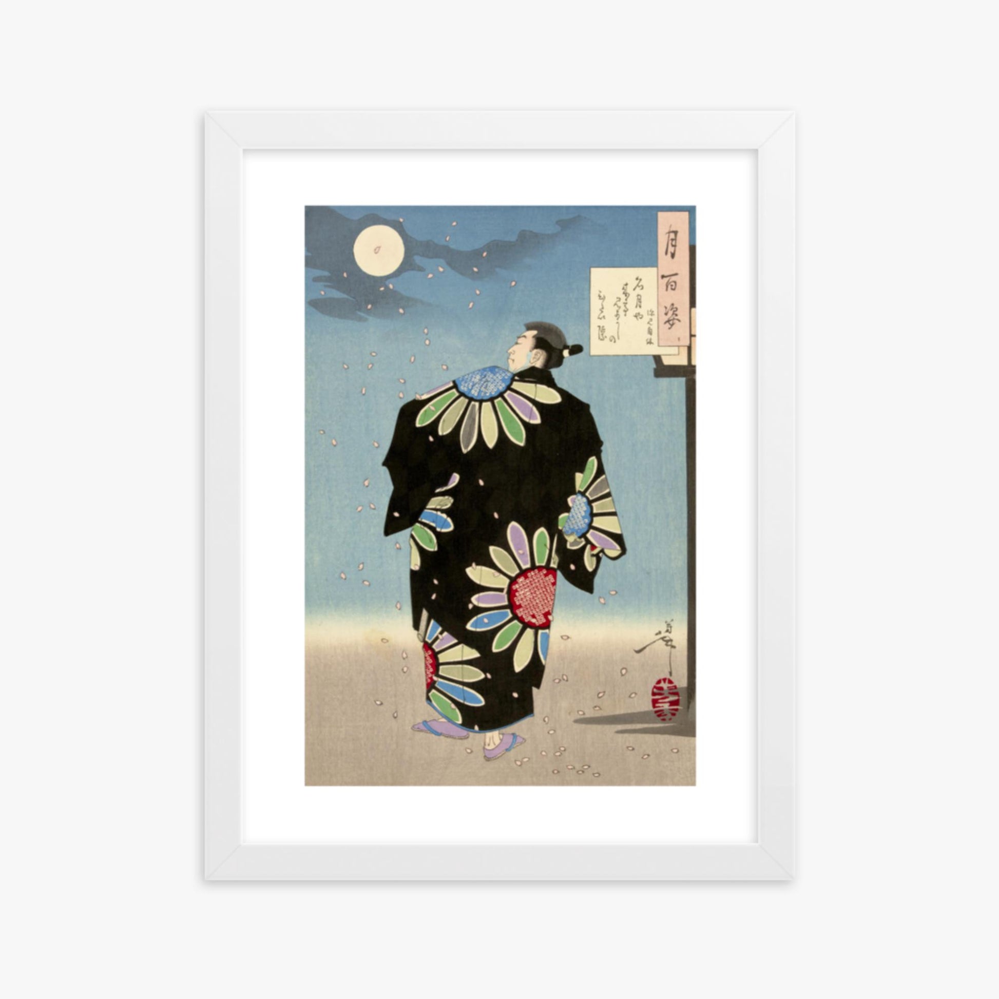 Tsukioka Yoshitoshi: Fukami Jikyu in moonlight - 30x40 cm Poster With White Frame