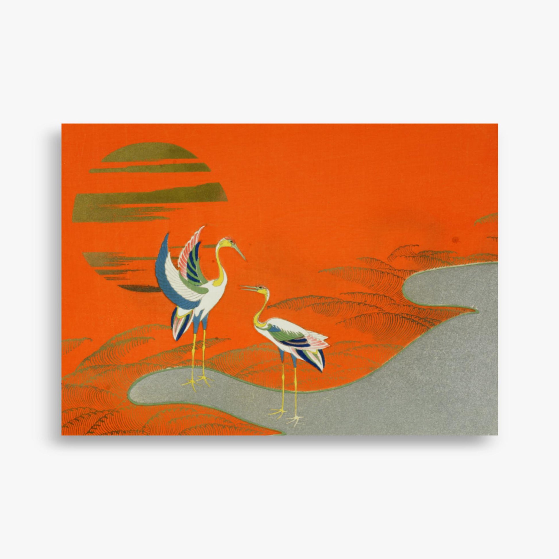 Kamisaka Sekka: Birds at sunset on the lake - 50x70 cm Poster