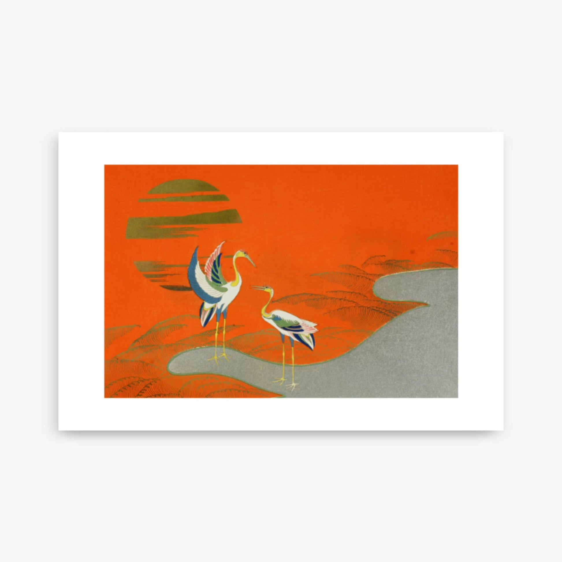 Kamisaka Sekka: Birds at sunset on the lake - 61x91 cm Poster