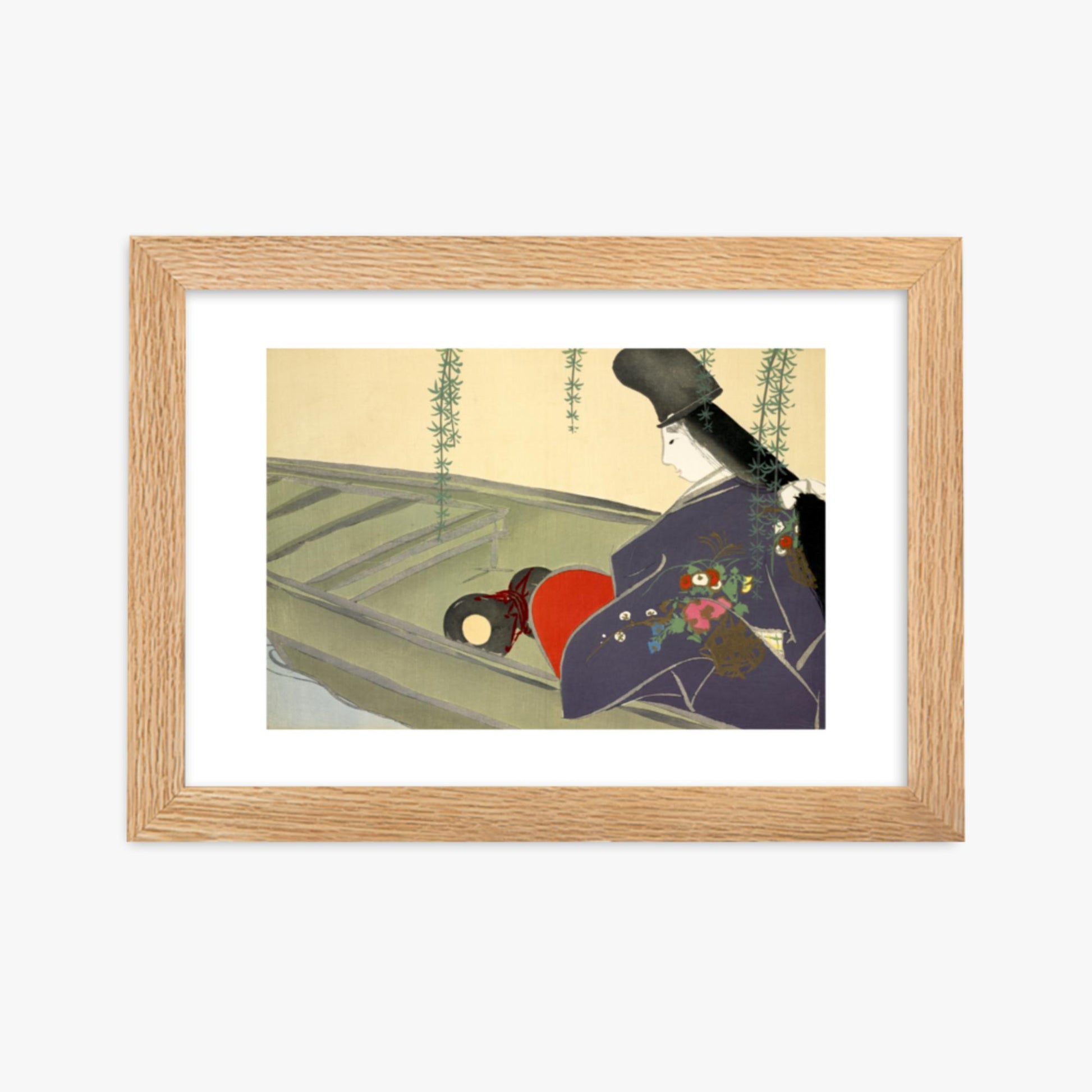 Kamisaka Sekka: Asazuma-bune, from Momoyo-gusa - 21x30 cm Poster With Oak Frame