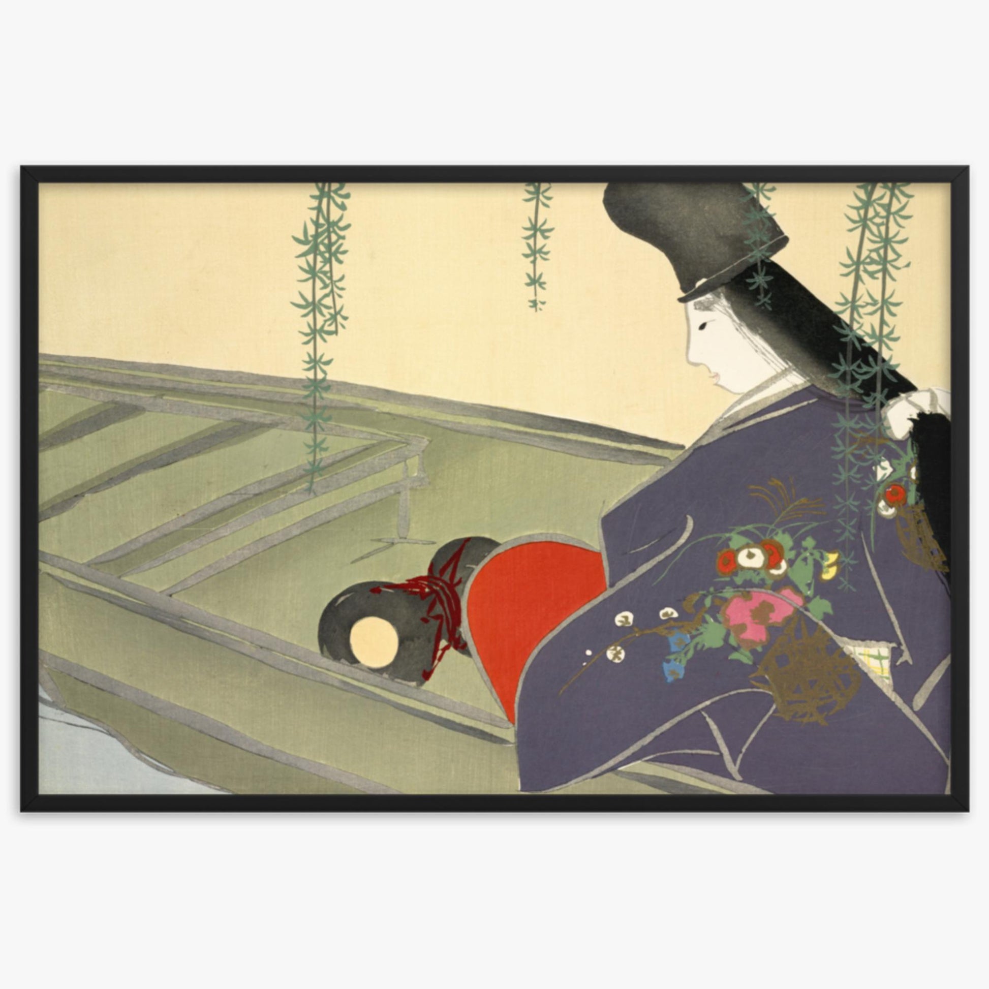 Kamisaka Sekka: Asazuma-bune, from Momoyo-gusa - 61x91 cm Poster With Black Frame