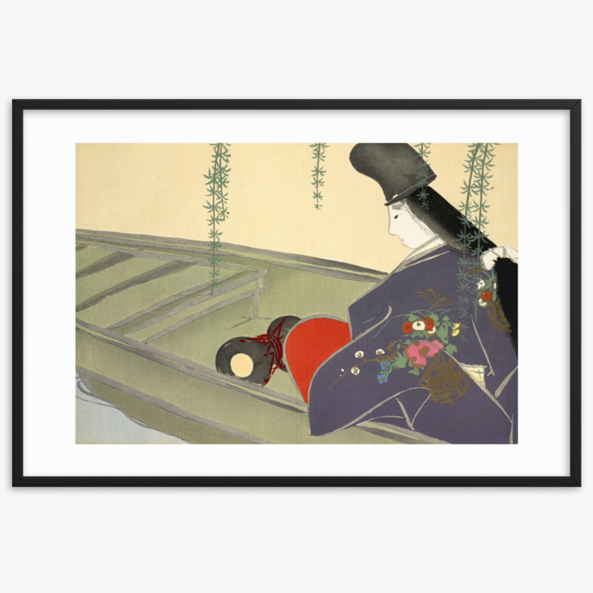 Kamisaka Sekka: Asazuma-bune, from Momoyo-gusa - 61x91 cm Poster With Black Frame