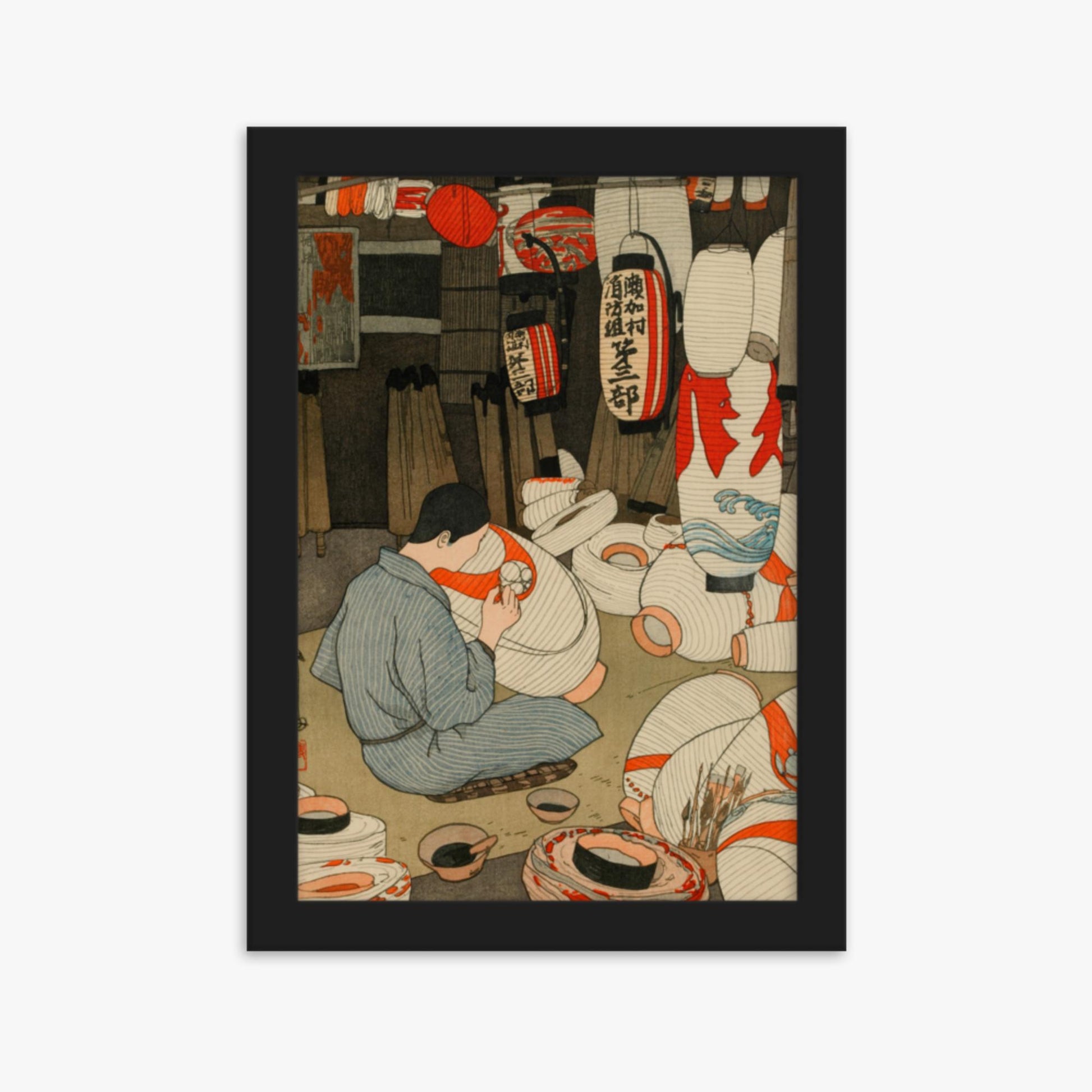 Hiroshi Yoshida: Lantern Maker - 21x30 cm Poster With Black Frame