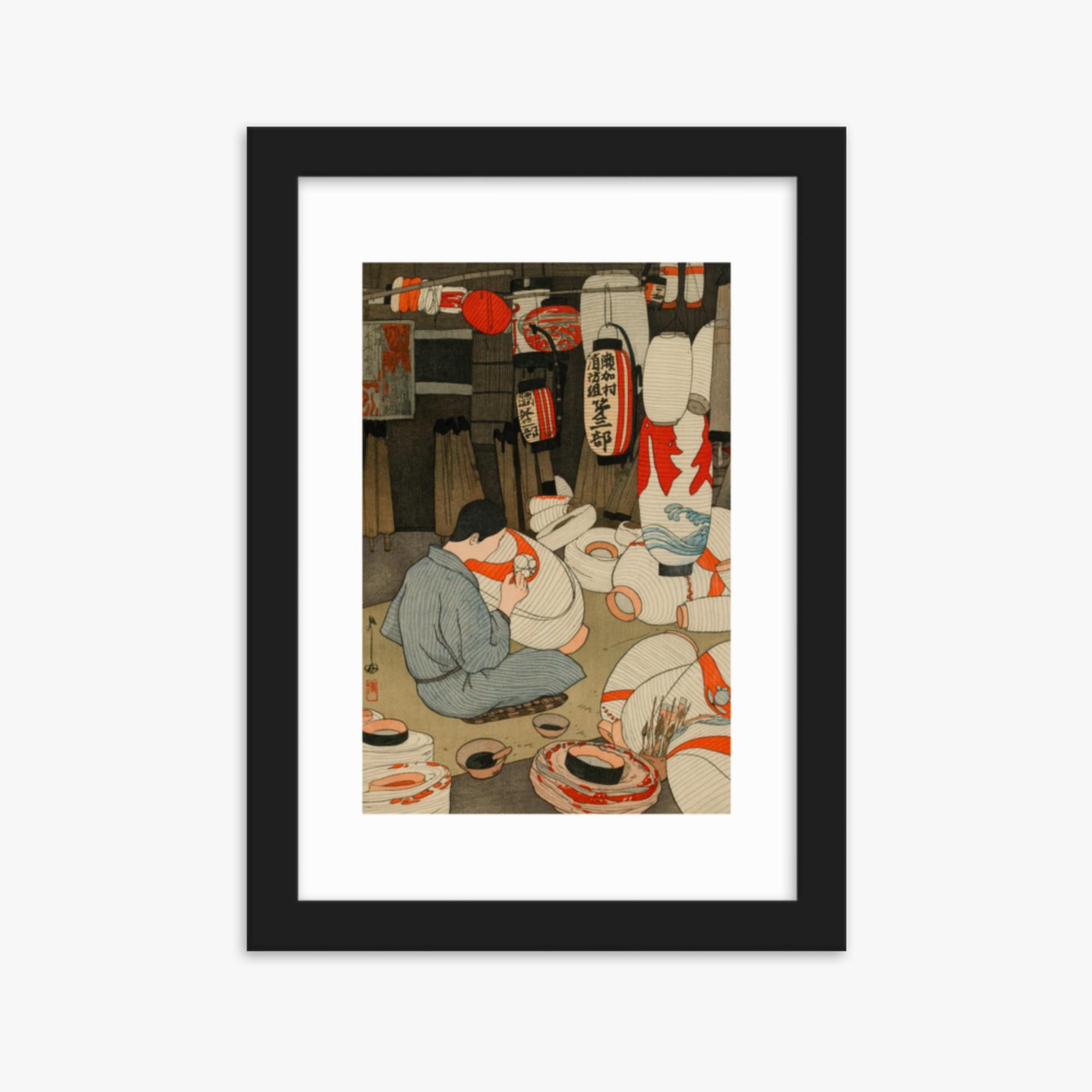 Hiroshi Yoshida: Lantern Maker - 21x30 cm Poster With Black Frame