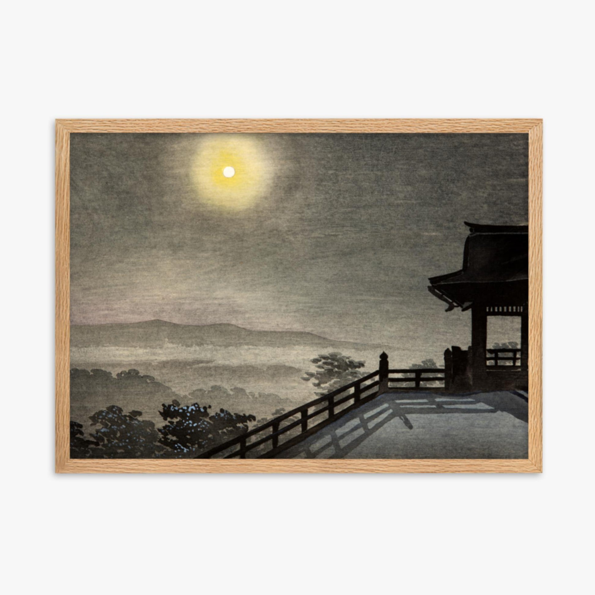 Kobayashi Kiyochika: Cool Moon Evening at Kiyomizudo in the Eastern Capital - 50x70 cm Poster With Oak Frame