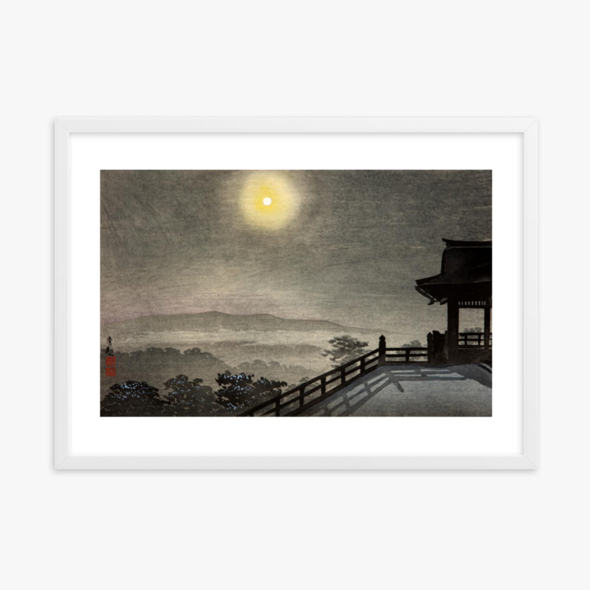 Kobayashi Kiyochika: Cool Moon Evening at Kiyomizudo in the Eastern Capital - 50x70 cm Poster With White Frame