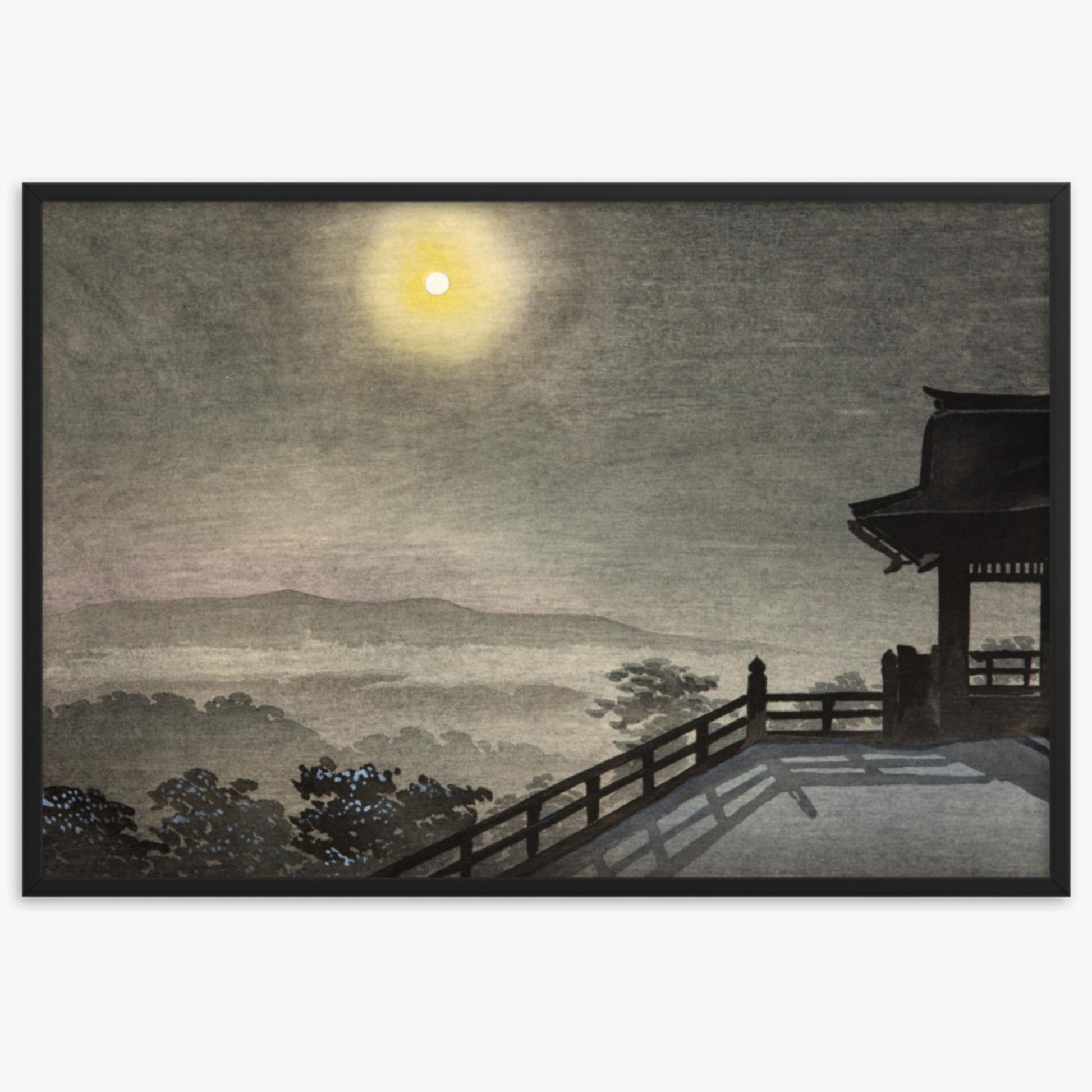 Kobayashi Kiyochika: Cool Moon Evening at Kiyomizudo in the Eastern Capital - 61x91 cm Poster With Black Frame