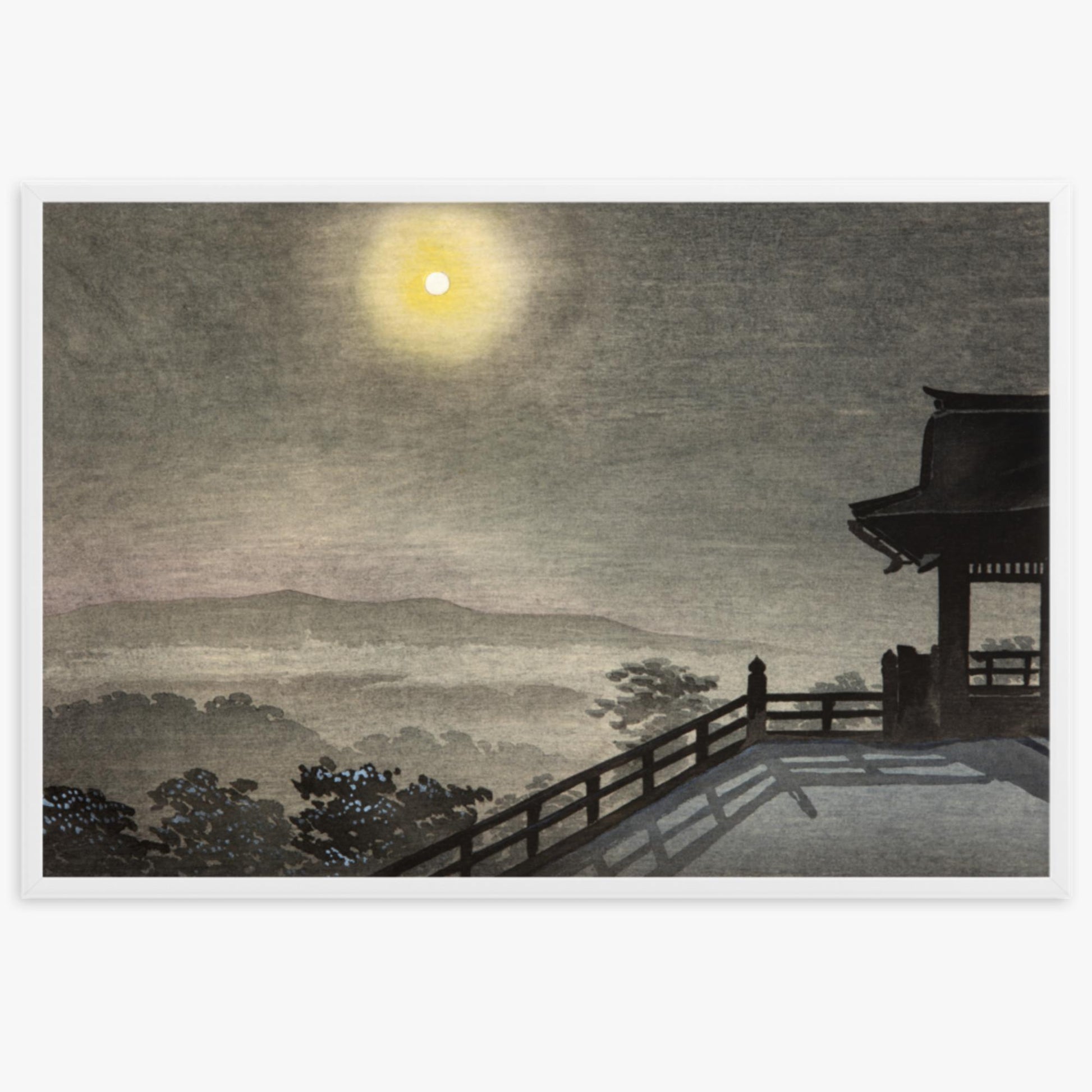 Kobayashi Kiyochika: Cool Moon Evening at Kiyomizudo in the Eastern Capital - 61x91 cm Poster With White Frame