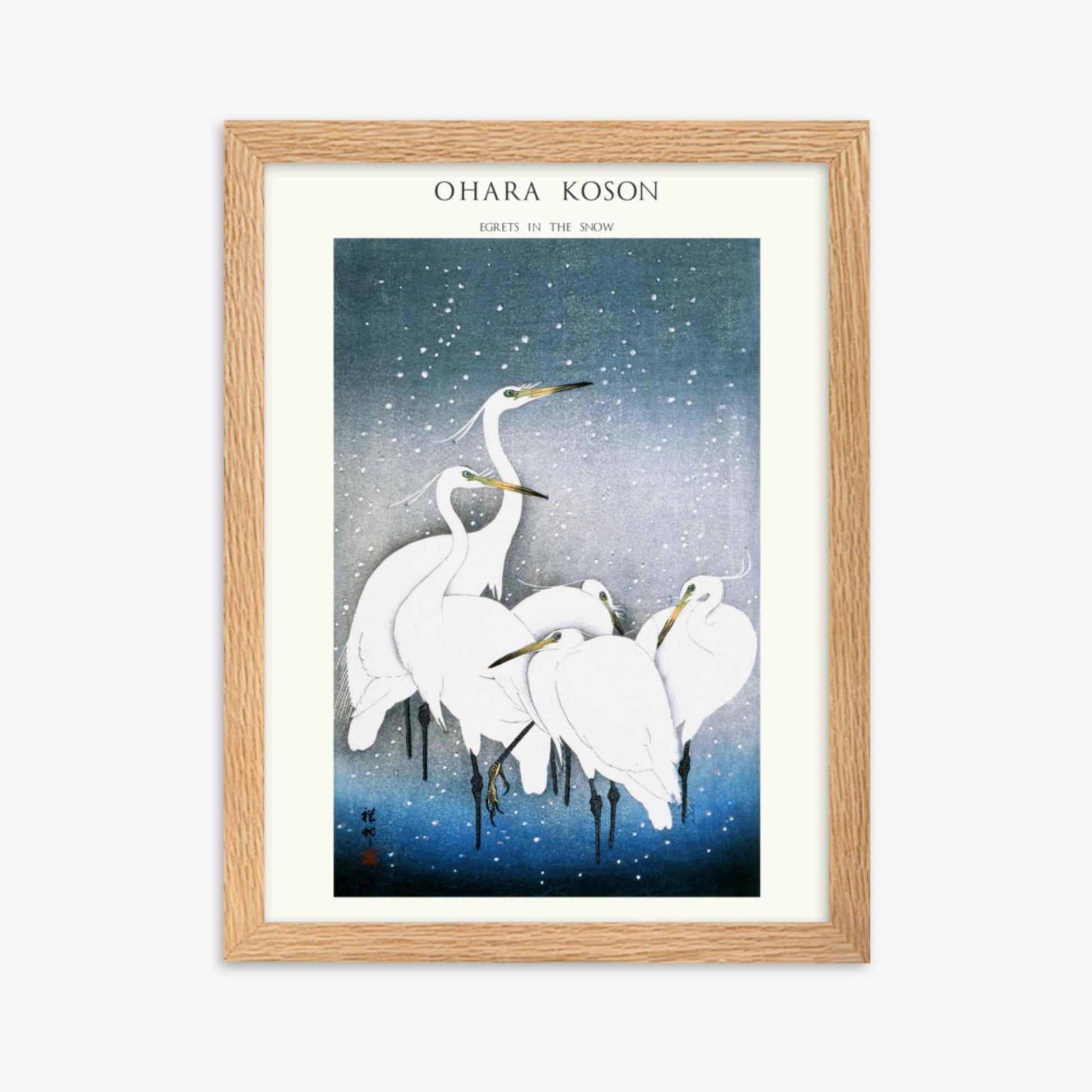Ohara Koson - Egrets in the Snow - Decoration 30x40 cm Poster With Oak Frame