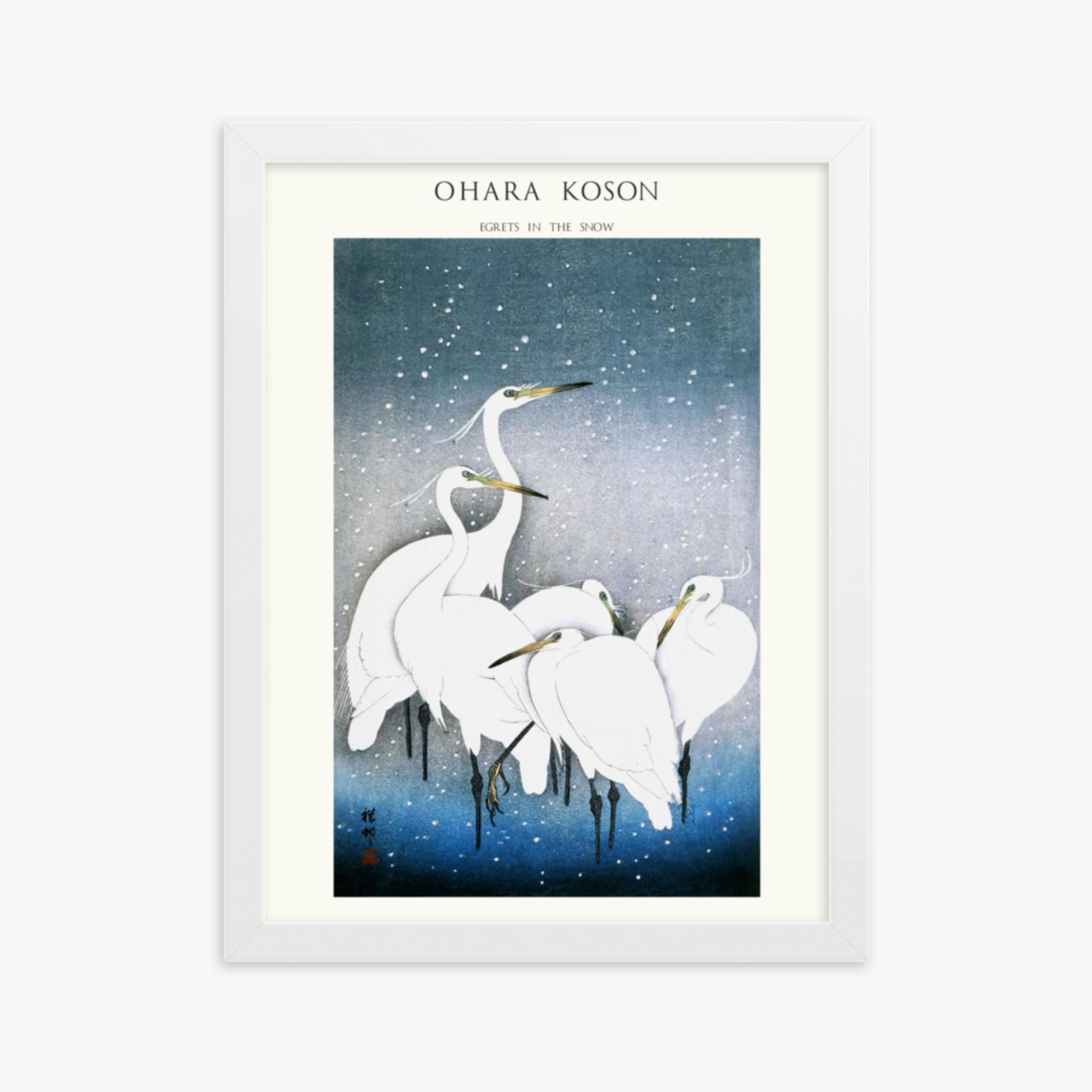 Ohara Koson - Egrets in the Snow - Decoration 30x40 cm Poster With White Frame