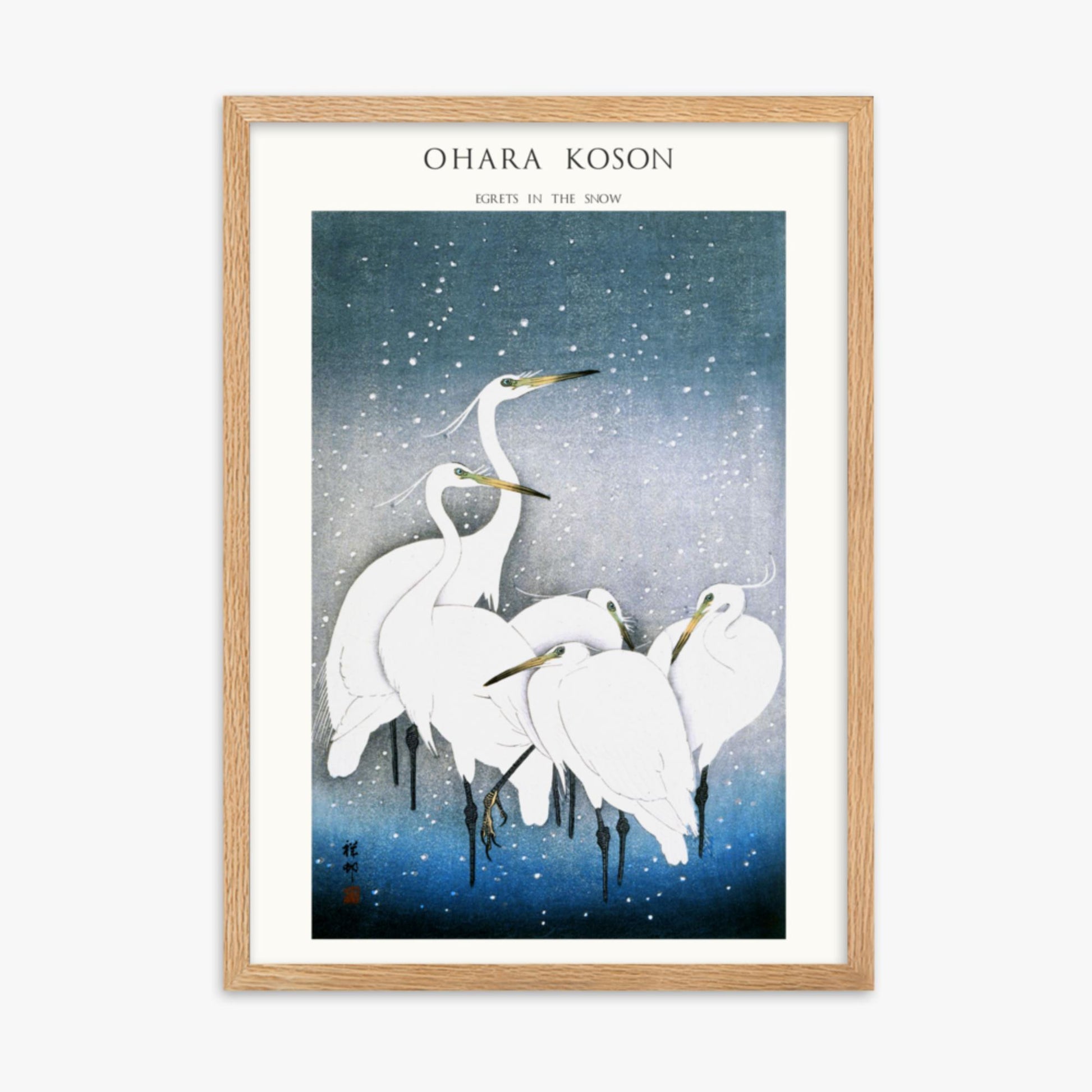 Ohara Koson - Egrets in the Snow - Decoration 50x70 cm Poster With Oak Frame