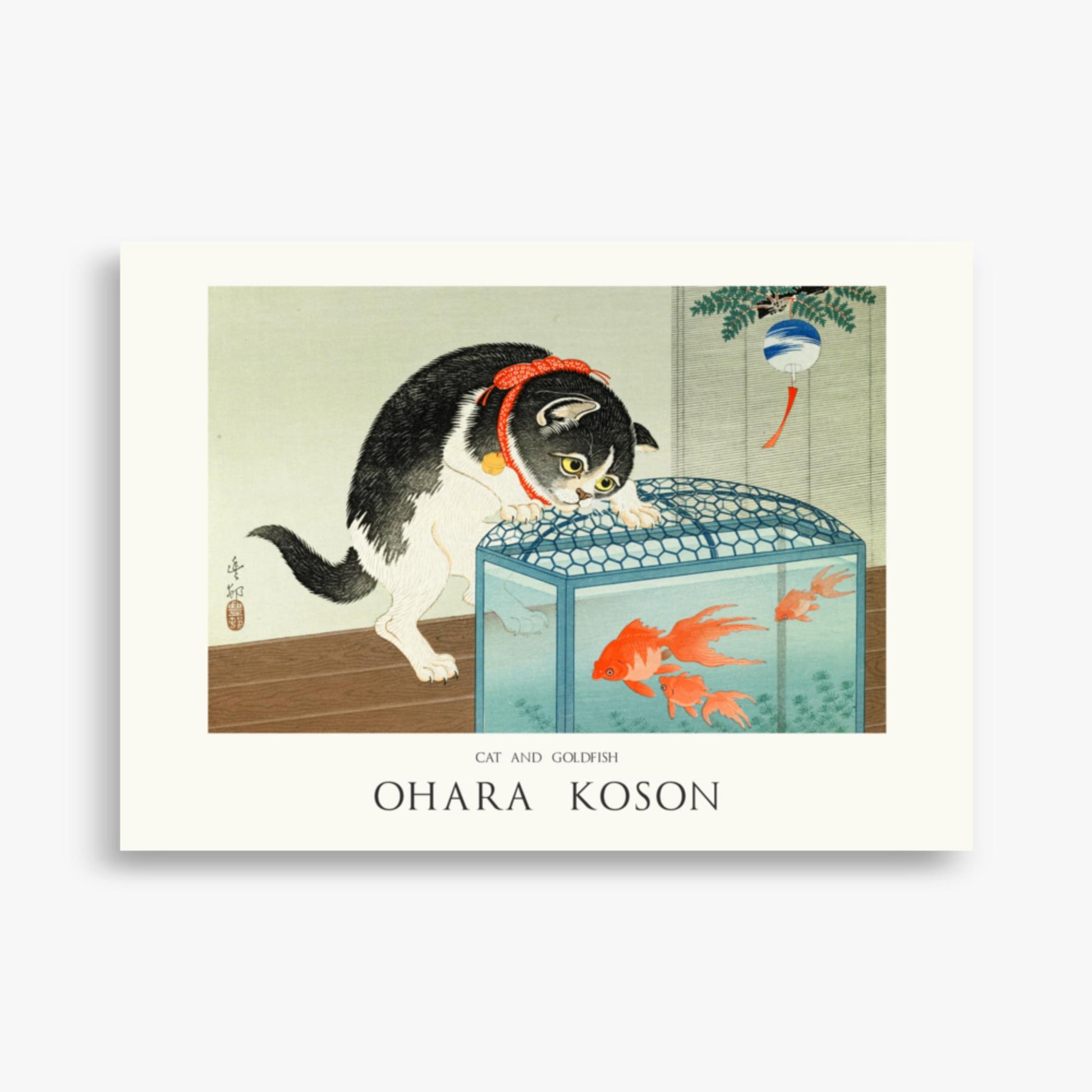 Ohara Koson: Cat and Goldfish - Japandi - 50x70 cm Poster