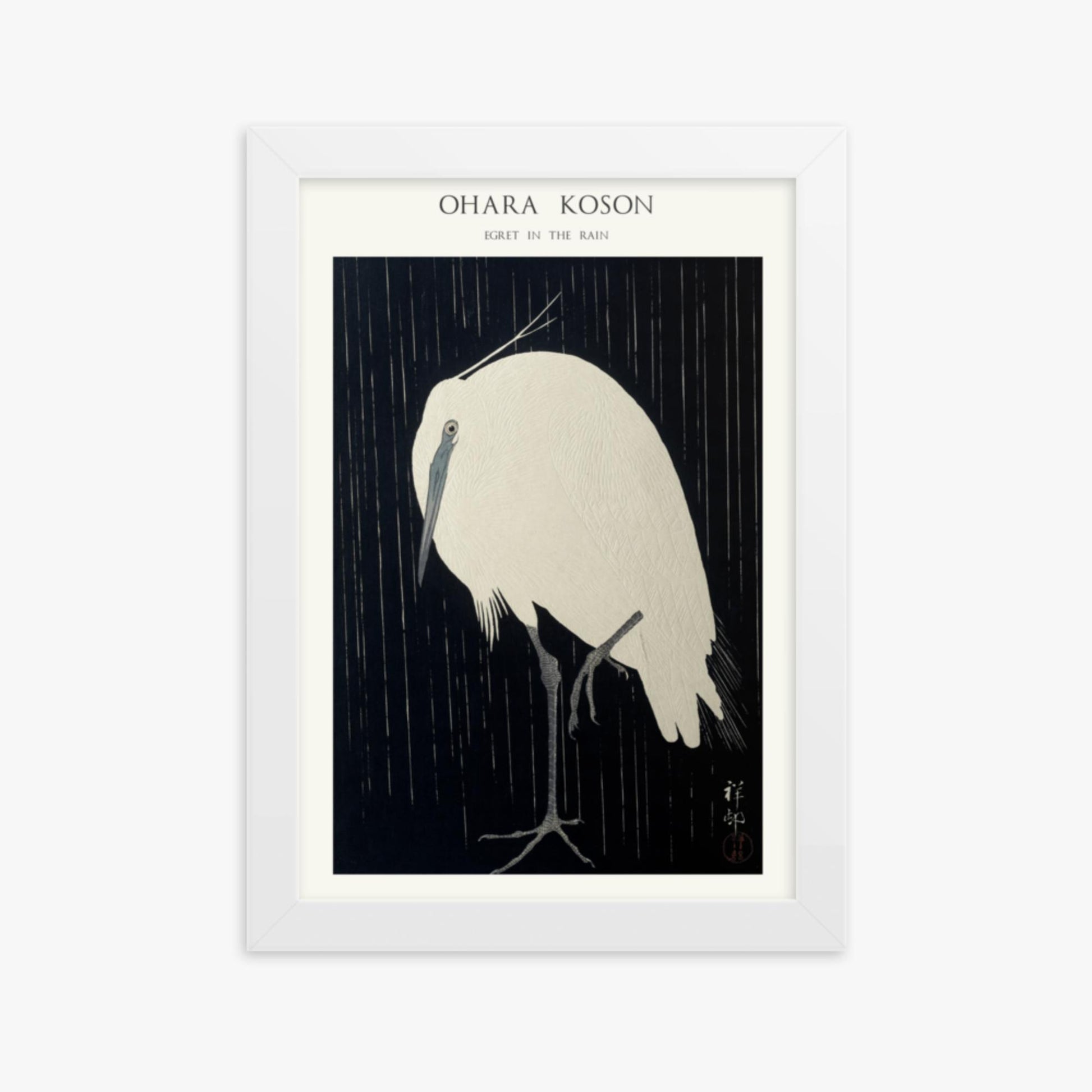 Ohara Koson: Egret in the Rain - Japandi - 21x30 cm Poster With White Frame