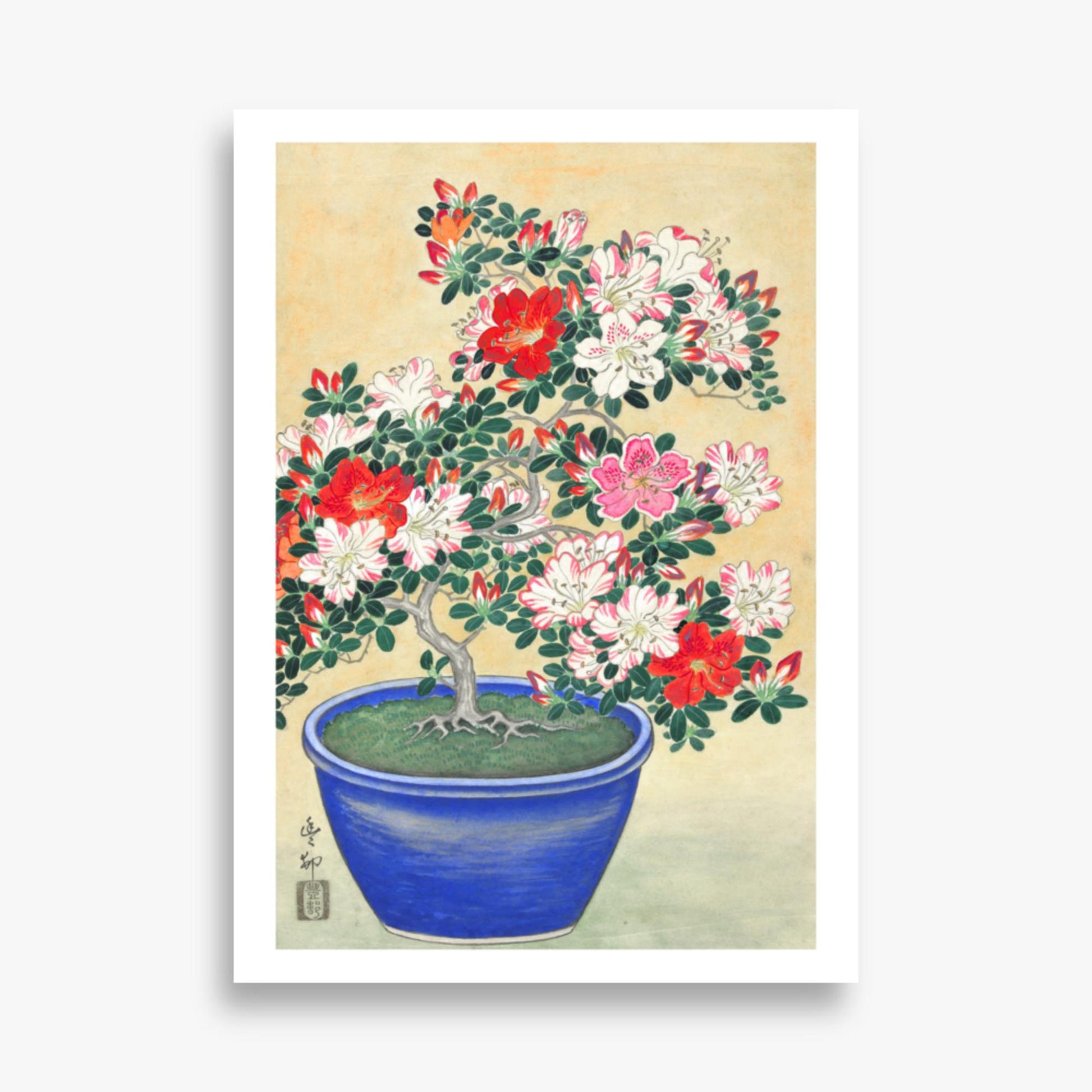 Ohara Koson - Blooming Azalea in Blue Pot 50x70 cm Poster