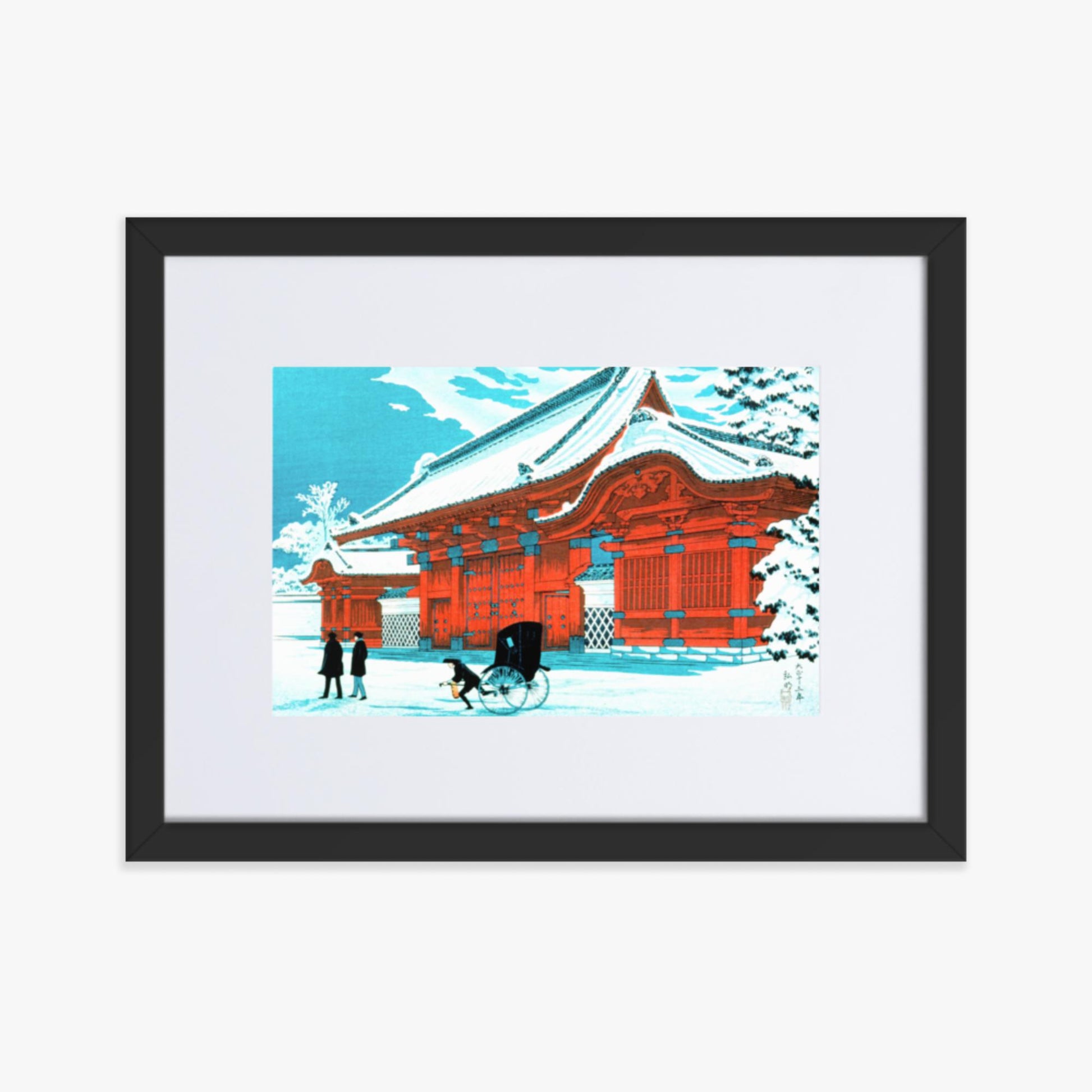 Takahashi Hiroaki (Shōtei) - The Red Gate of Hongo in Snow 30x40 cm Poster With Black Frame
