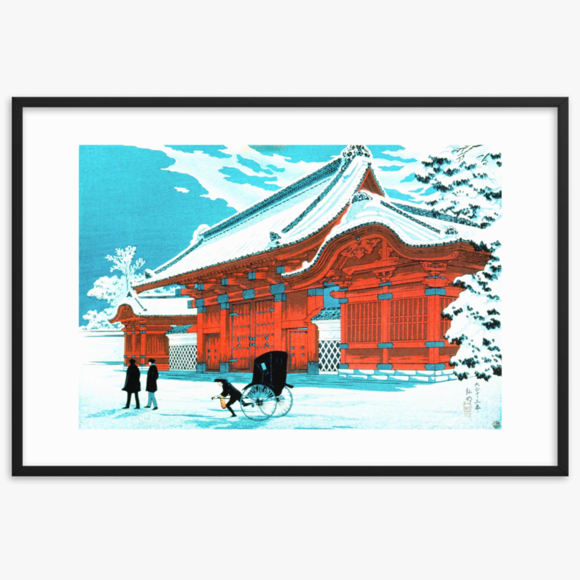 Takahashi Hiroaki (Shōtei) - The Red Gate of Hongo in Snow 61x91 cm Poster With Black Frame