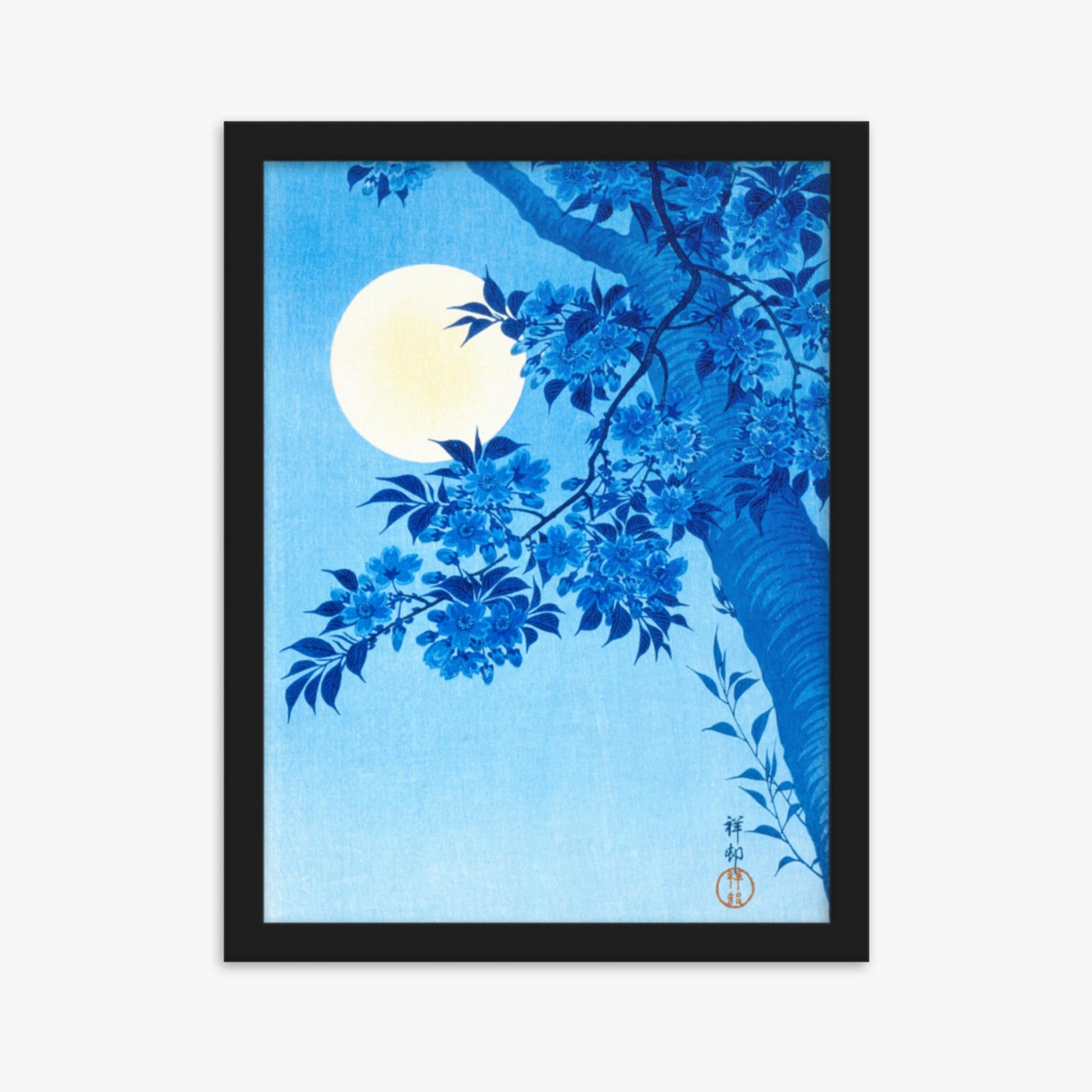 Ohara Koson - Blossoming Cherry on a Moonlit Night 30x40 cm Poster With Black Frame
