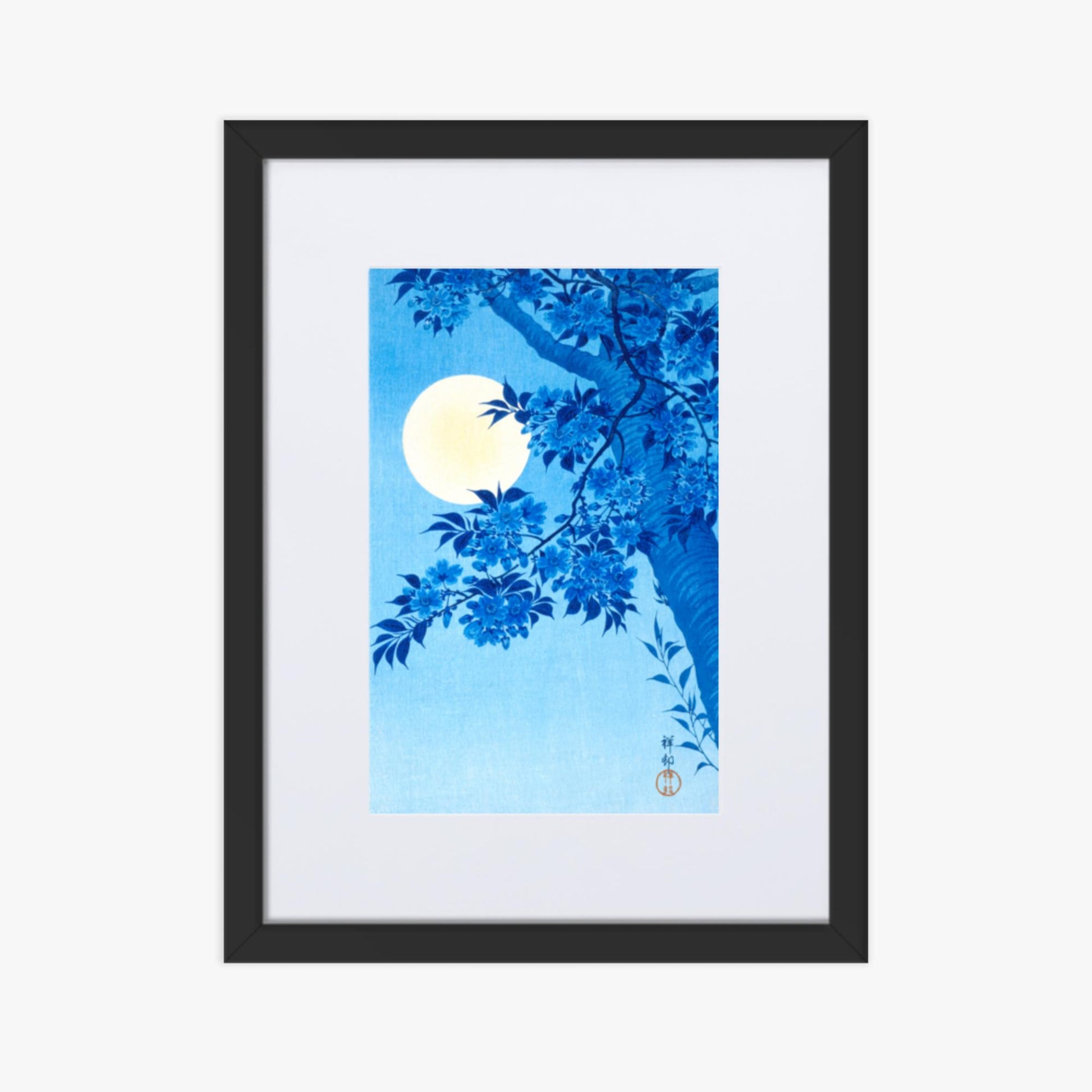 Ohara Koson - Blossoming Cherry on a Moonlit Night 30x40 cm Poster With Black Frame