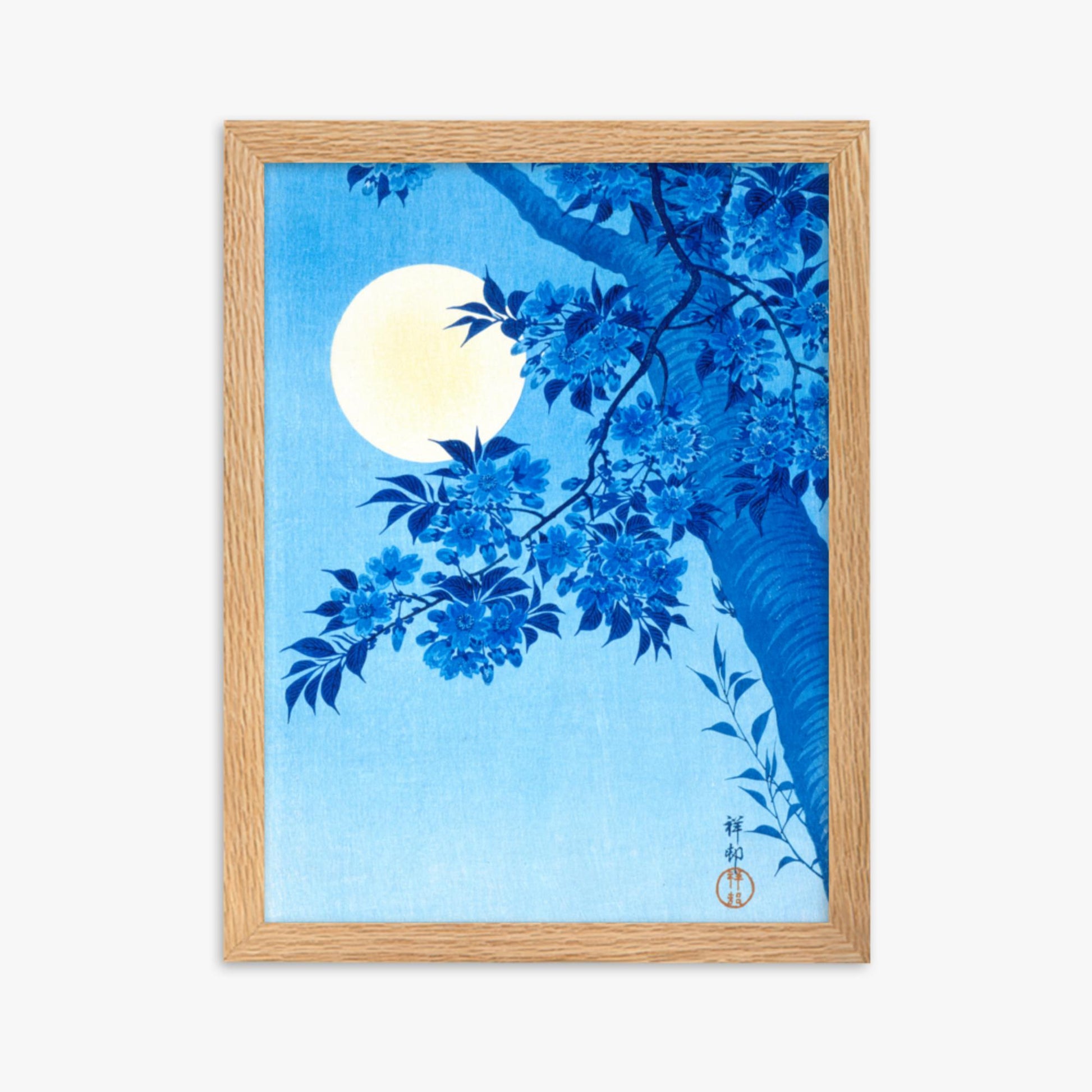 Ohara Koson - Blossoming Cherry on a Moonlit Night 30x40 cm Poster With Oak Frame