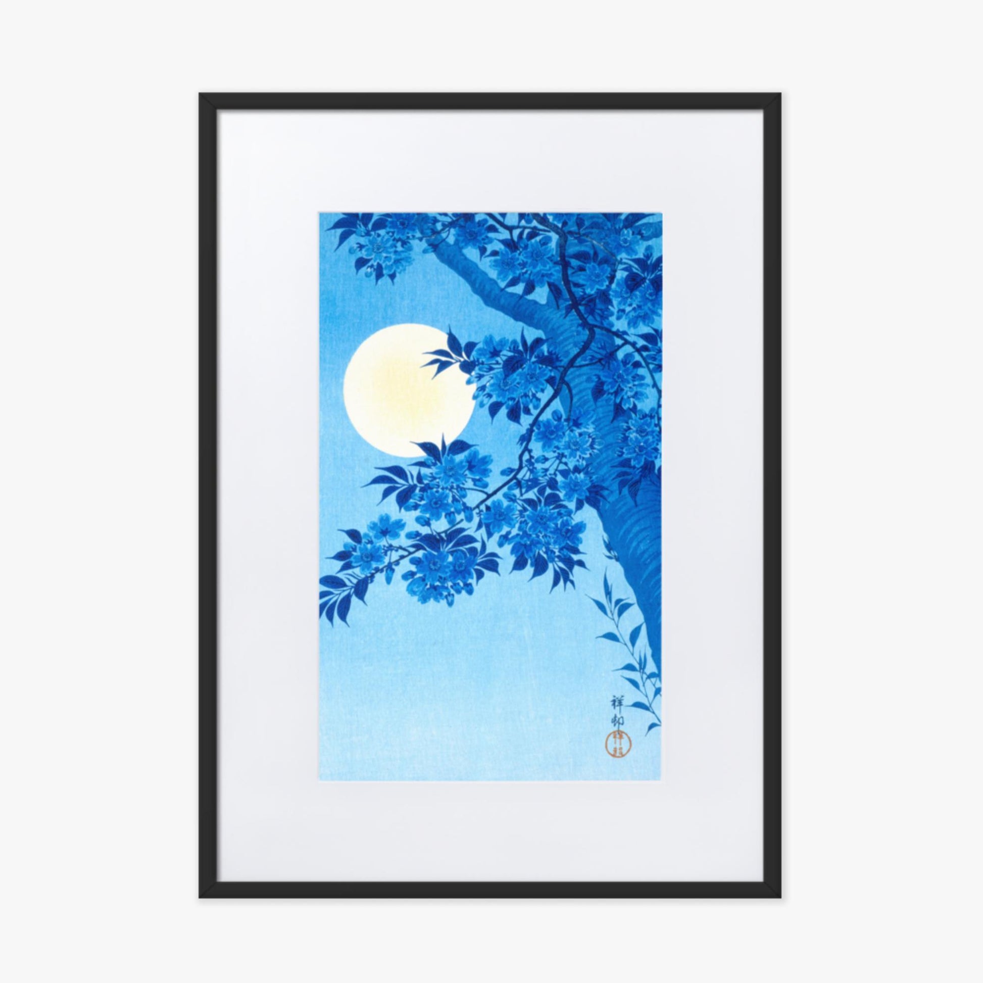 Ohara Koson - Blossoming Cherry on a Moonlit Night 50x70 cm Poster With Black Frame