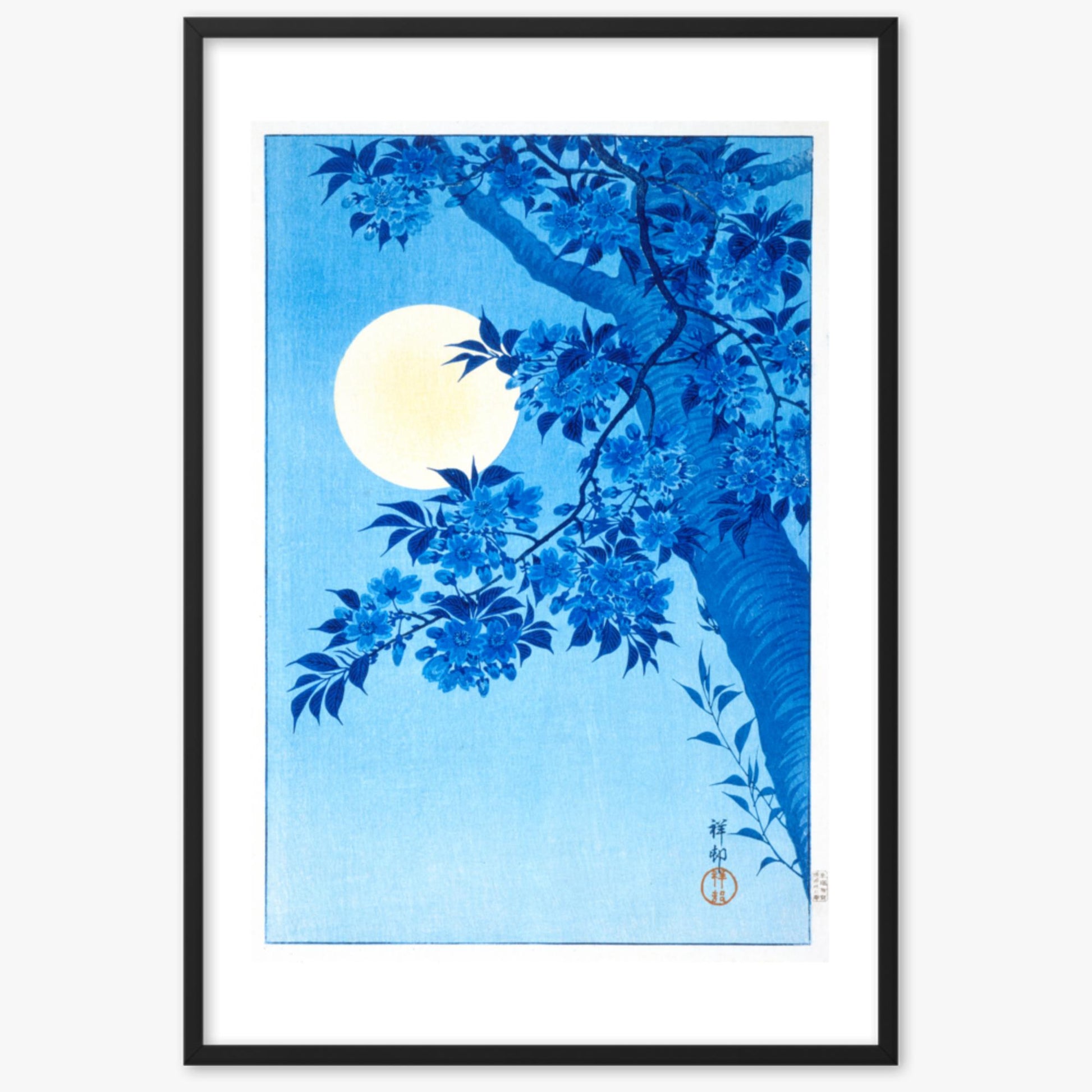 Ohara Koson - Blossoming Cherry on a Moonlit Night 61x91 cm Poster With Black Frame