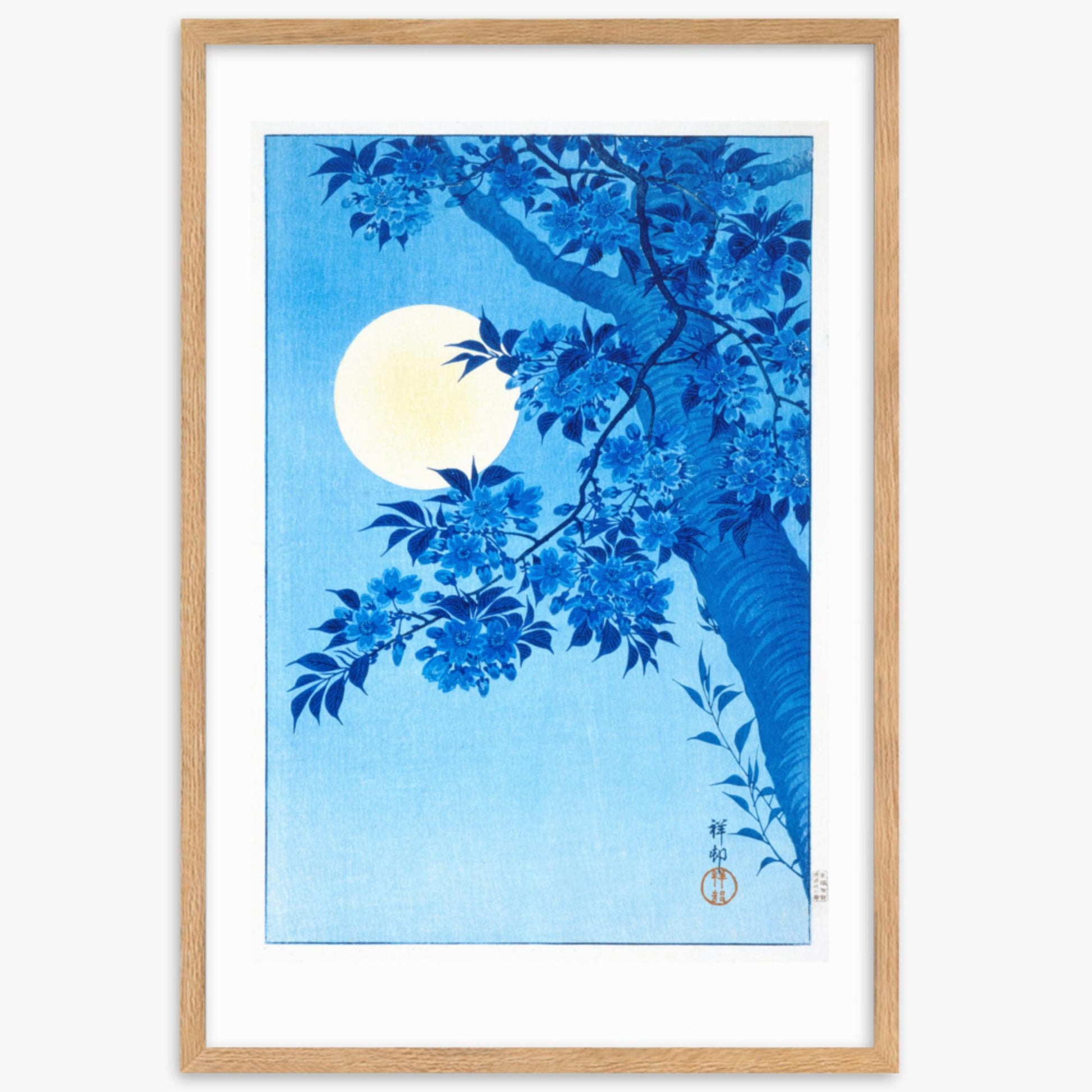 Ohara Koson - Blossoming Cherry on a Moonlit Night 61x91 cm Poster With Oak Frame