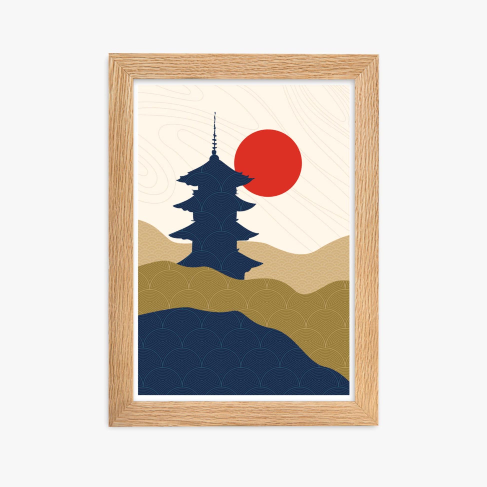 Modern illustration: Shrine in the Sun 21x30 cm Poster With Oak Frame Frame