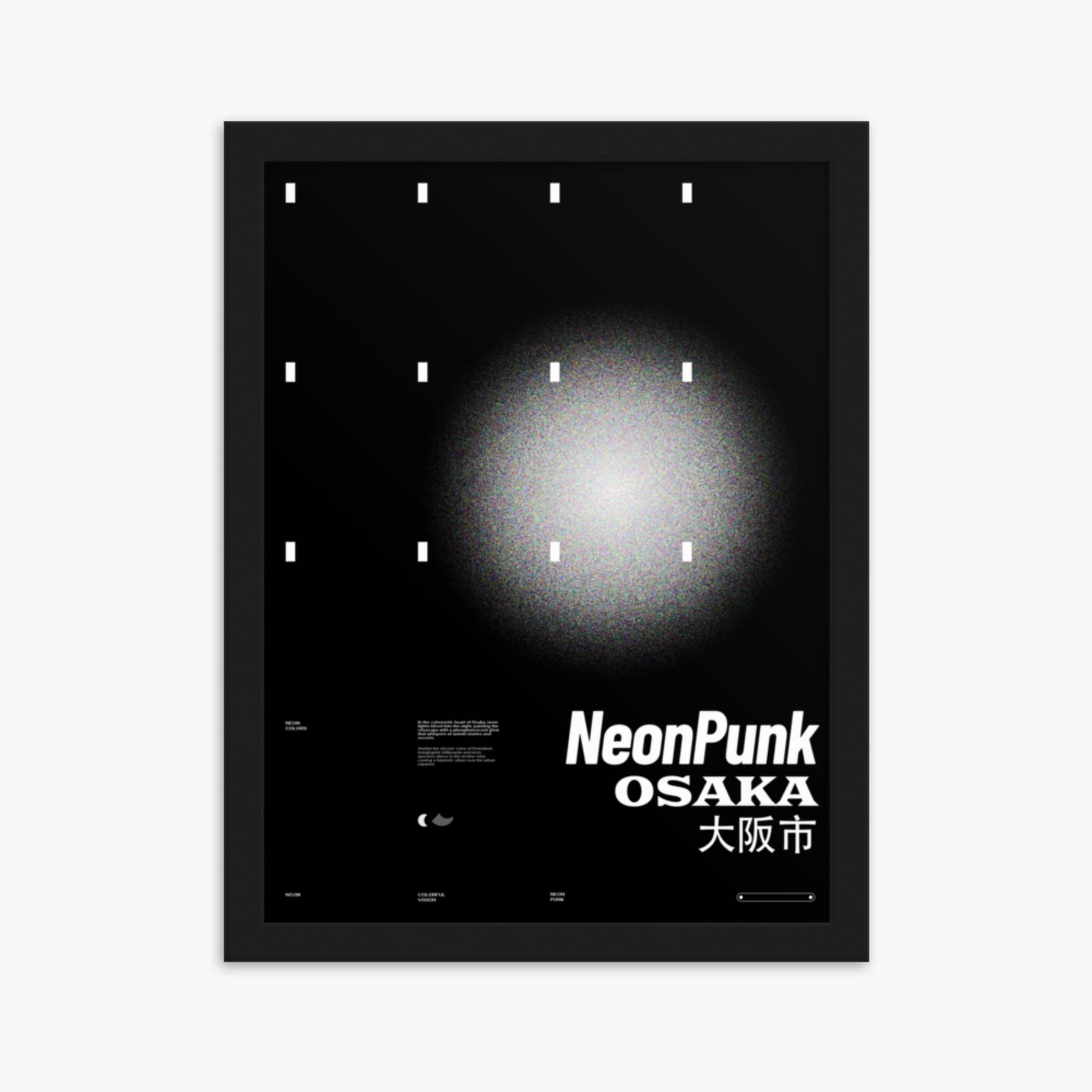 Modern illustration: Black Neon Night 30x40 cm Poster With Black Frame Frame