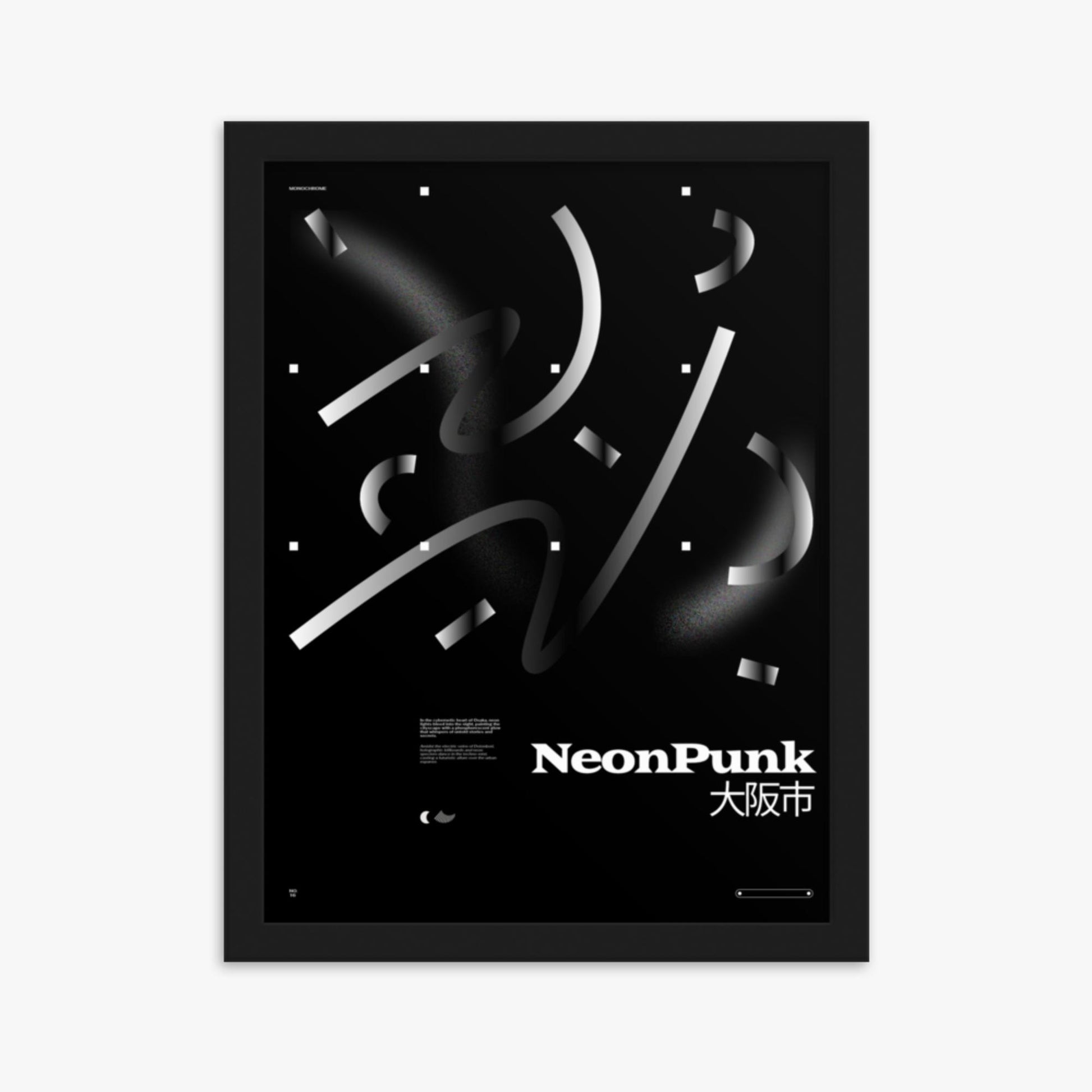 Modern illustration: Monochrome Lines 30x40 cm Poster With Black Frame Frame