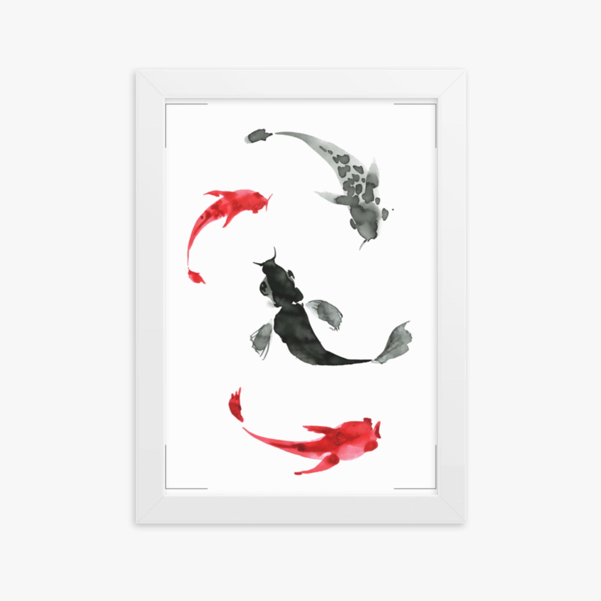 Modern illustration: Koi Circling 21x30 cm Poster With White Frame Frame