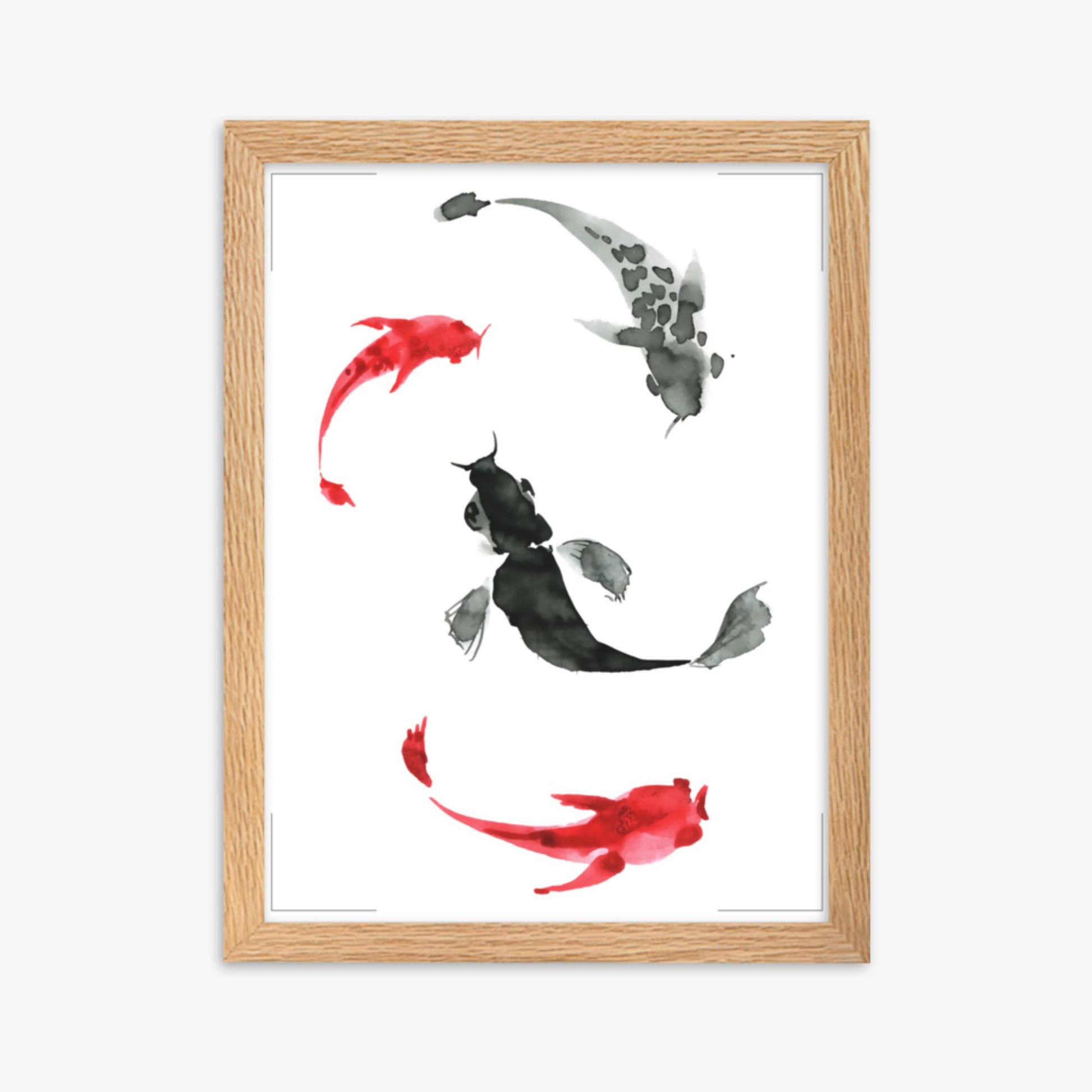 Modern illustration: Koi Circling 30x40 cm Poster With Oak Frame Frame