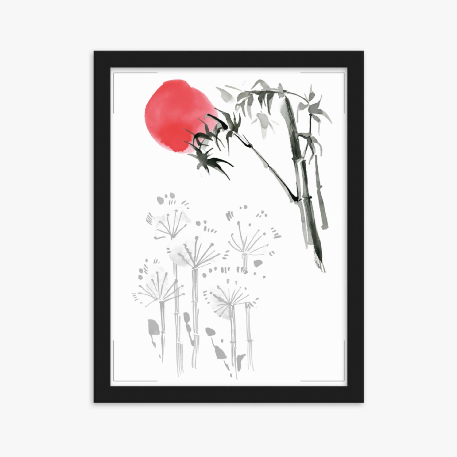 Modern illustration: Sunrise among Flowers 30x40 cm Poster With Black Frame Frame