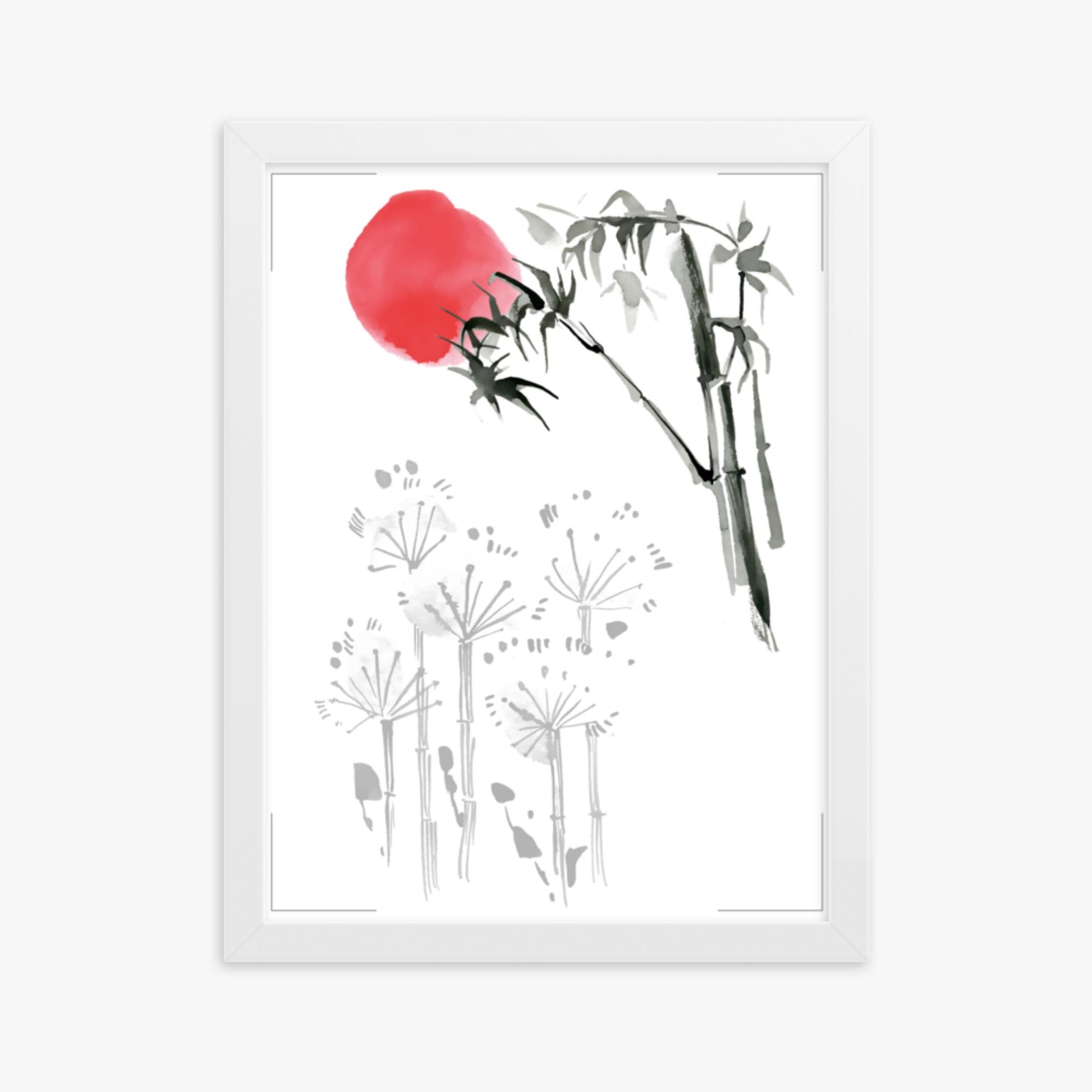 Modern illustration: Sunrise among Flowers 30x40 cm Poster With White Frame Frame