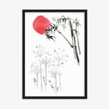 Modern illustration: Sunrise among Flowers 50x70 cm Poster With Black Frame Frame