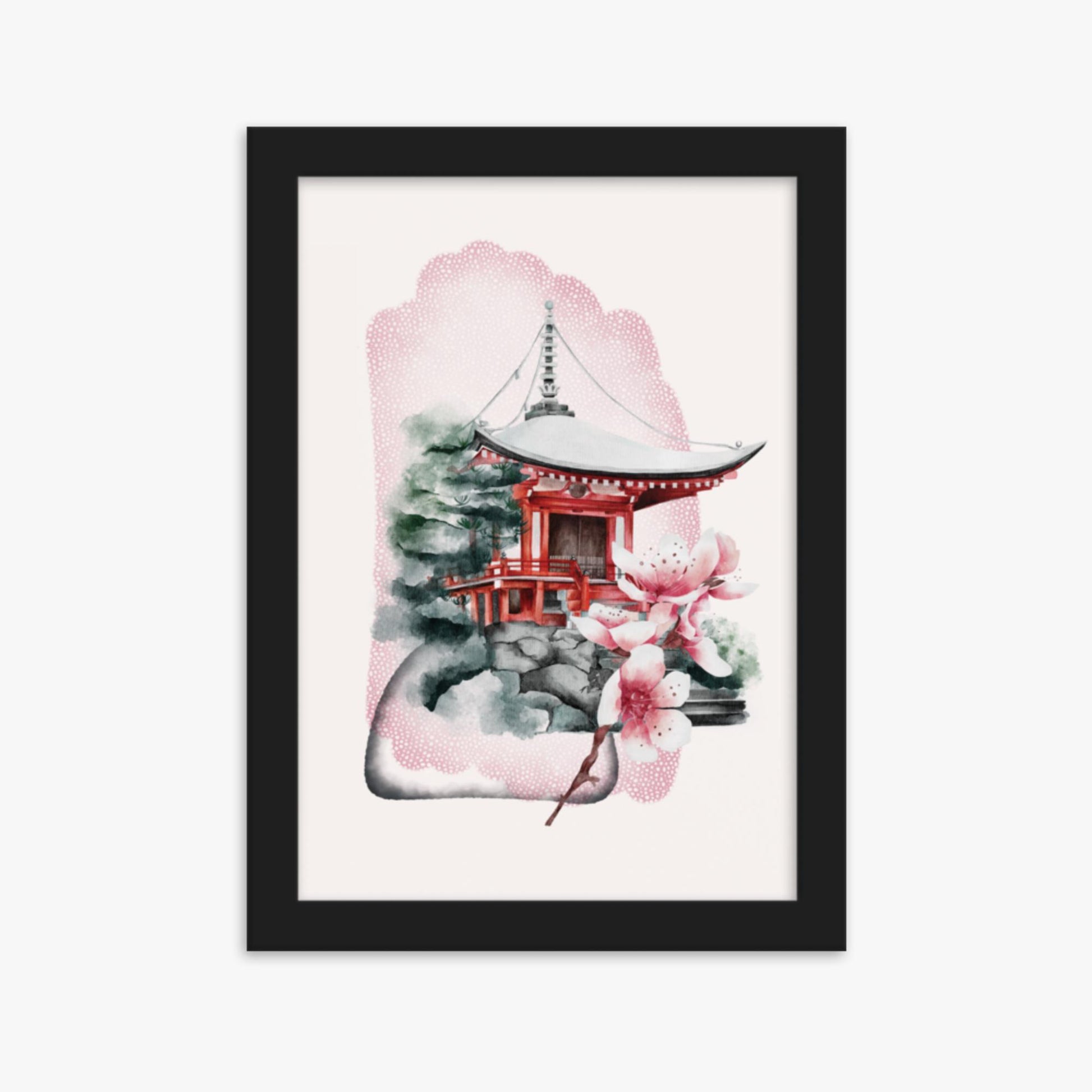 Modern illustration: Flowery Shrine 21x30 cm Poster With Black Frame Frame