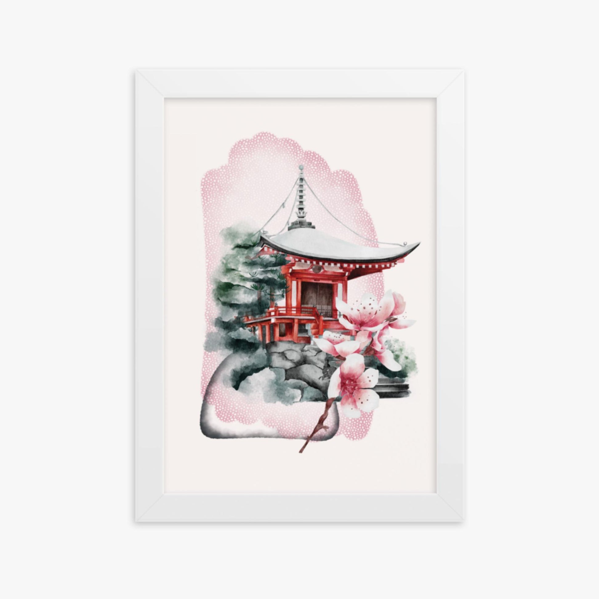 Modern illustration: Flowery Shrine 21x30 cm Poster With White Frame Frame