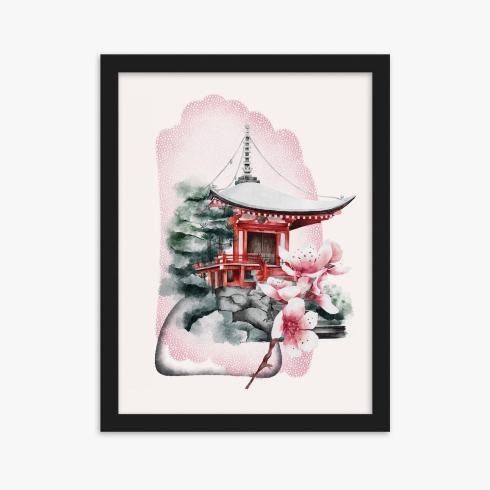 Modern illustration: Flowery Shrine 30x40 cm Poster With Black Frame Frame