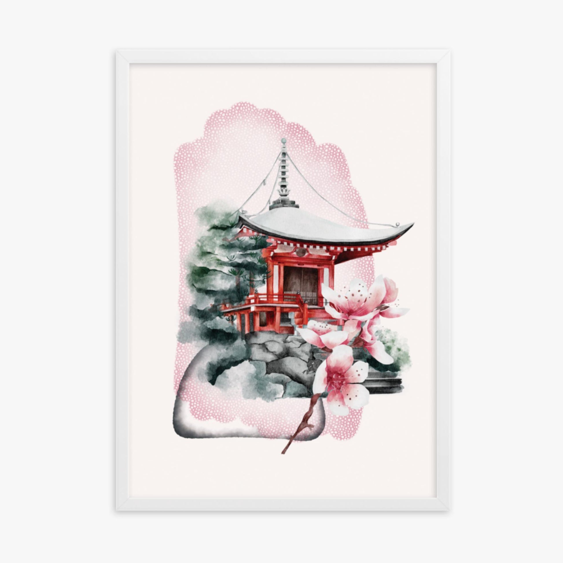 Modern illustration: Flowery Shrine 50x70 cm Poster With White Frame Frame