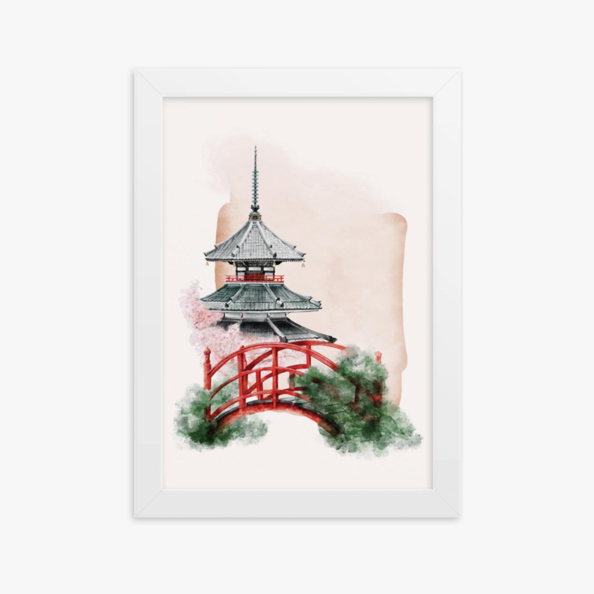 Modern illustration: Shrine with Bridge 21x30 cm Poster With White Frame Frame